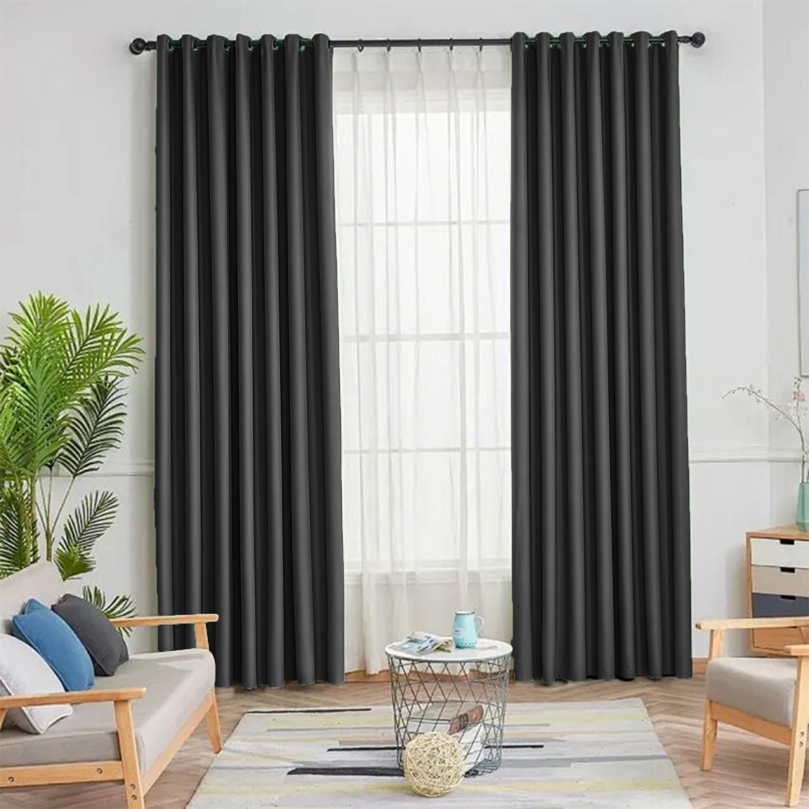 Liujyuan Black Out Curtain 130 X 205 Cm Room Darkening, Privacy Protection Out Curtains For Living Room Thermal Insulated Energy For Balcony, Kithcen Window,