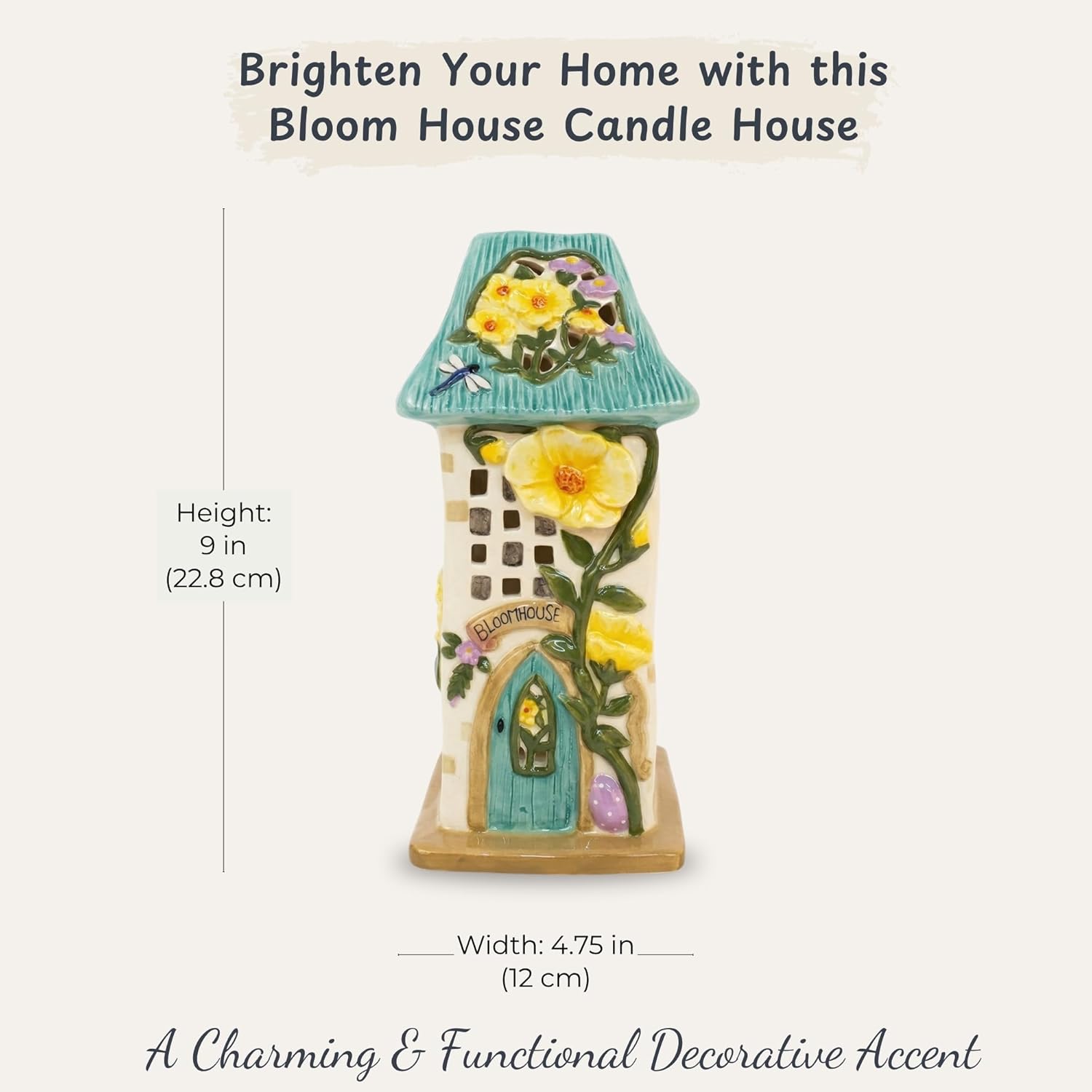 Blue Sky Clayworks Bloom House Candle House, 4.75" L x 4.75" W x 9" H