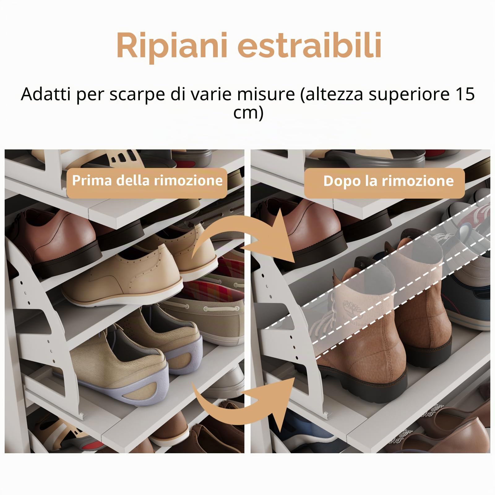 VOWNER Scarpiera Portascarpe in Legno, Scarpiera Slim, Ingresso, Regolabili, con 2 Ante a Ribalta e Tripla Profondita, 80x80x30 cm (LxAxP), per Ingresso Casa, Bianco