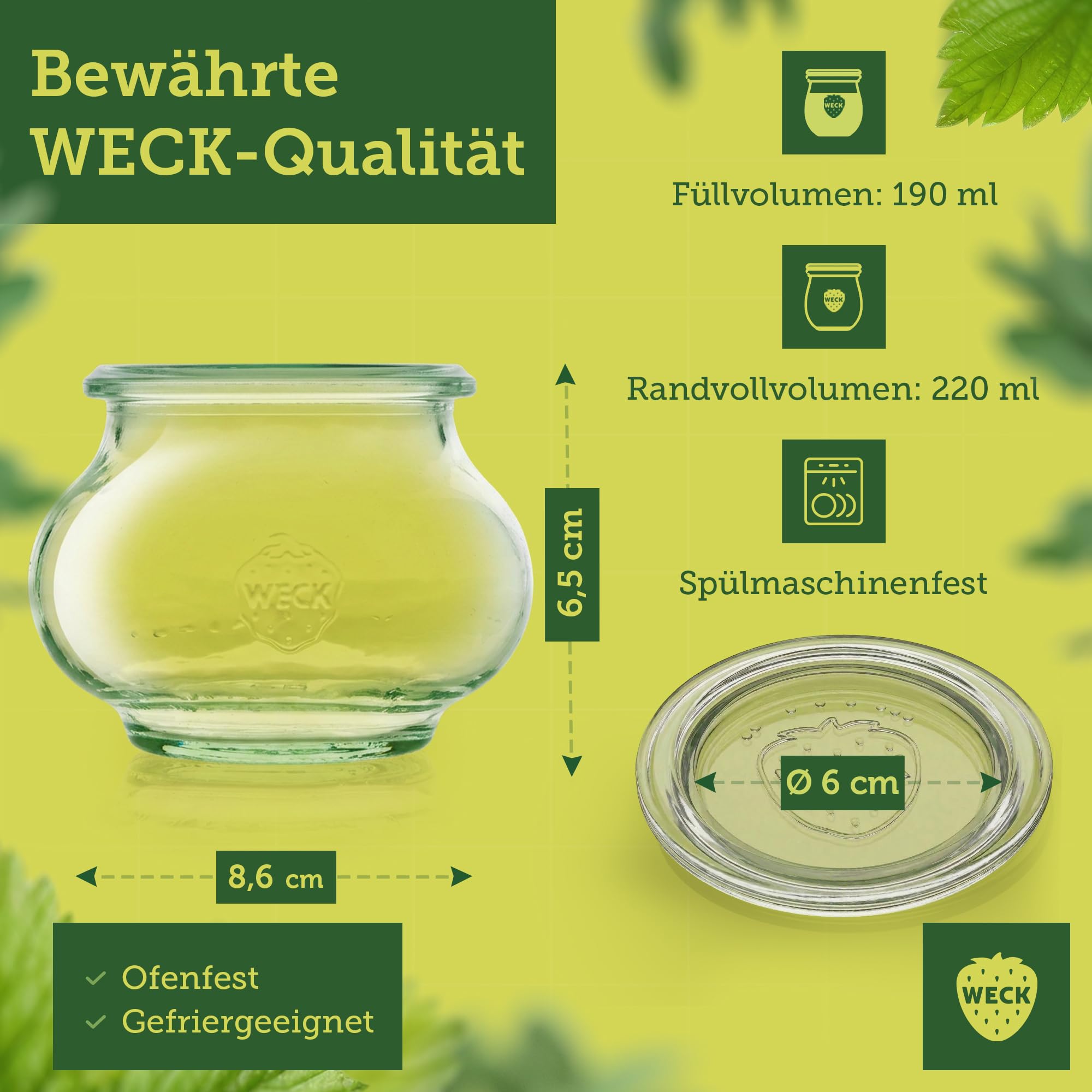 WECK – Pot en Verre pour Yaourt et Autres Desserts – 190 ml – Lot de 12