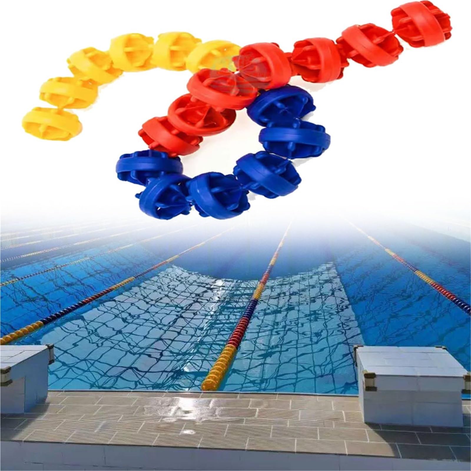 PLSZLL Pool Separator Line With Floating Balls, Swimming Pond Lane Marker For School & Gym/Hotel/Resort Pond, Floating Swimming Pool Line, Adjustable Length(L 17M)