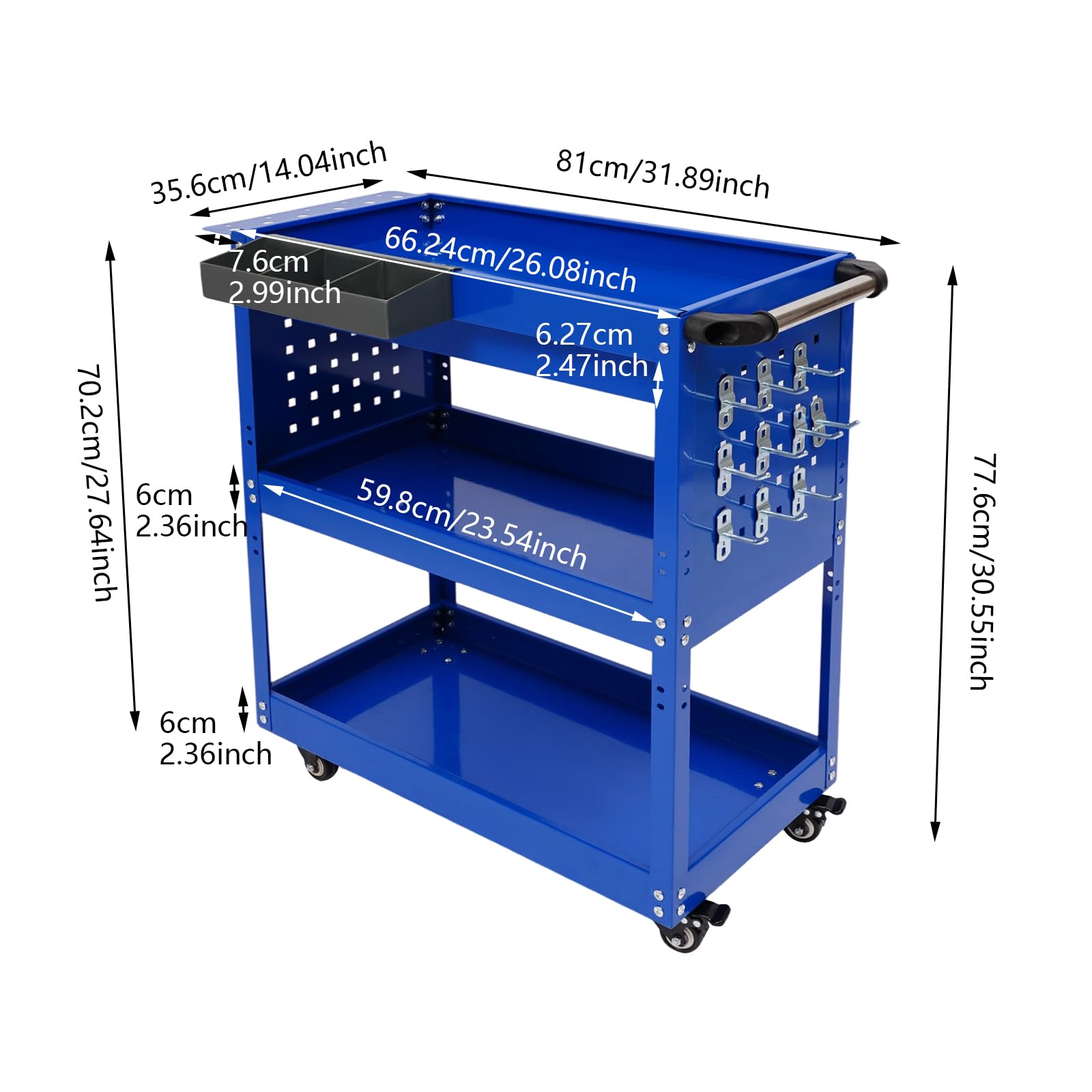Carro de taller de 3 pisos, carro de taller móvil, carro con ruedas de metal con cajones y ruedas con frenos, carro de taller con caja de almacenamiento y llave, para mantenimiento de automóviles