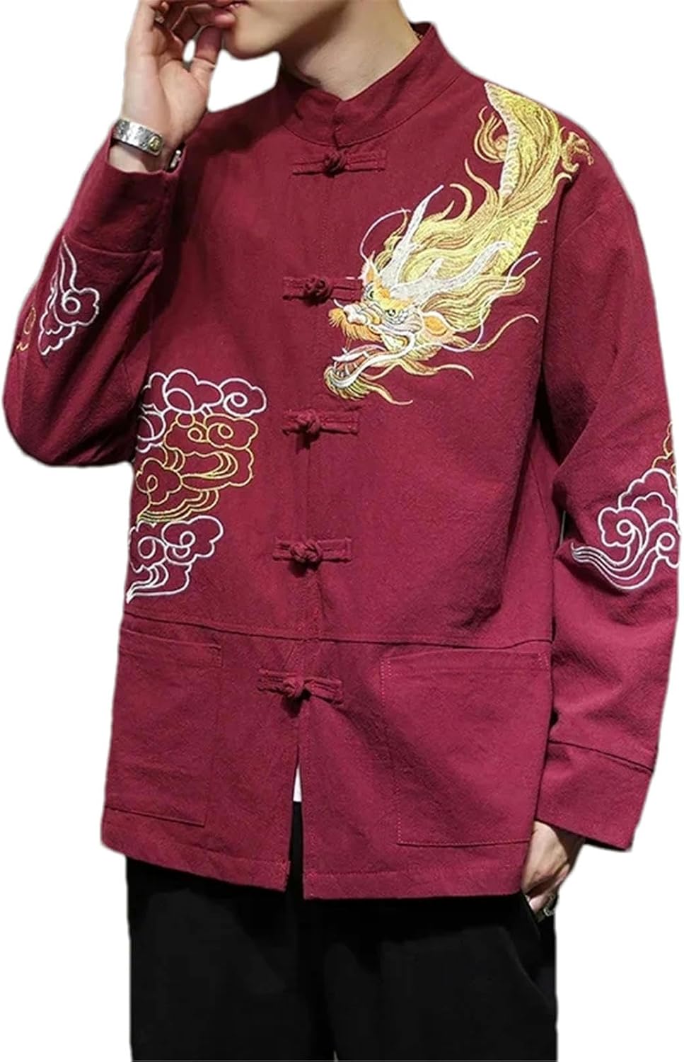 Chinese Style Men's Jacket Dragon Embroidery Retro Tops Han Tang Coat Traditional Clothes for Men Hanfu Chinoiserie