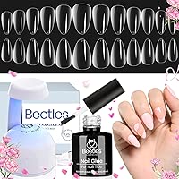 Beetles Gel Nail Kit Easy Nail Extension Set with 500Pcs Soft Gel Nail Tips Short Almond Shape 5 In 1 Nail Glue Base Gel and Uv Led Lamp Diy Nails Art Acrylic False Nail Tips Kit Gifts for Mom