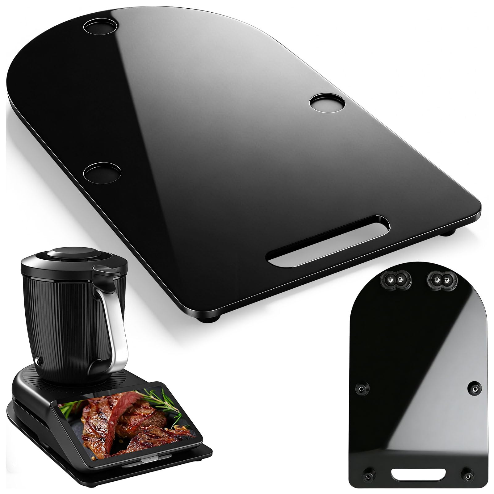 Tabla deslizante para Thermomix TM7 de cristal acrílico premium, base antideslizante con ruedas para un desplazamiento sin esfuerzo, color negro