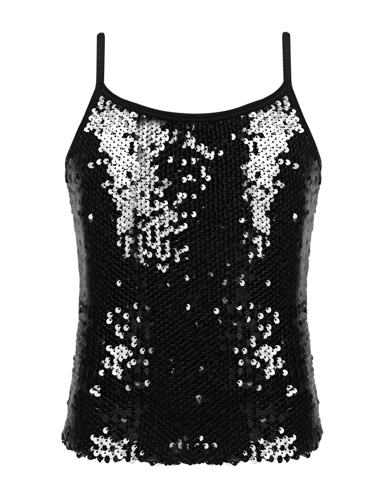 YEAHDOR Girls Glitter Sequins Cami Vest Jazz Ballet Dance Tank Top Stage Performance Adjustable Strap Tees Shirt Black 14 Years