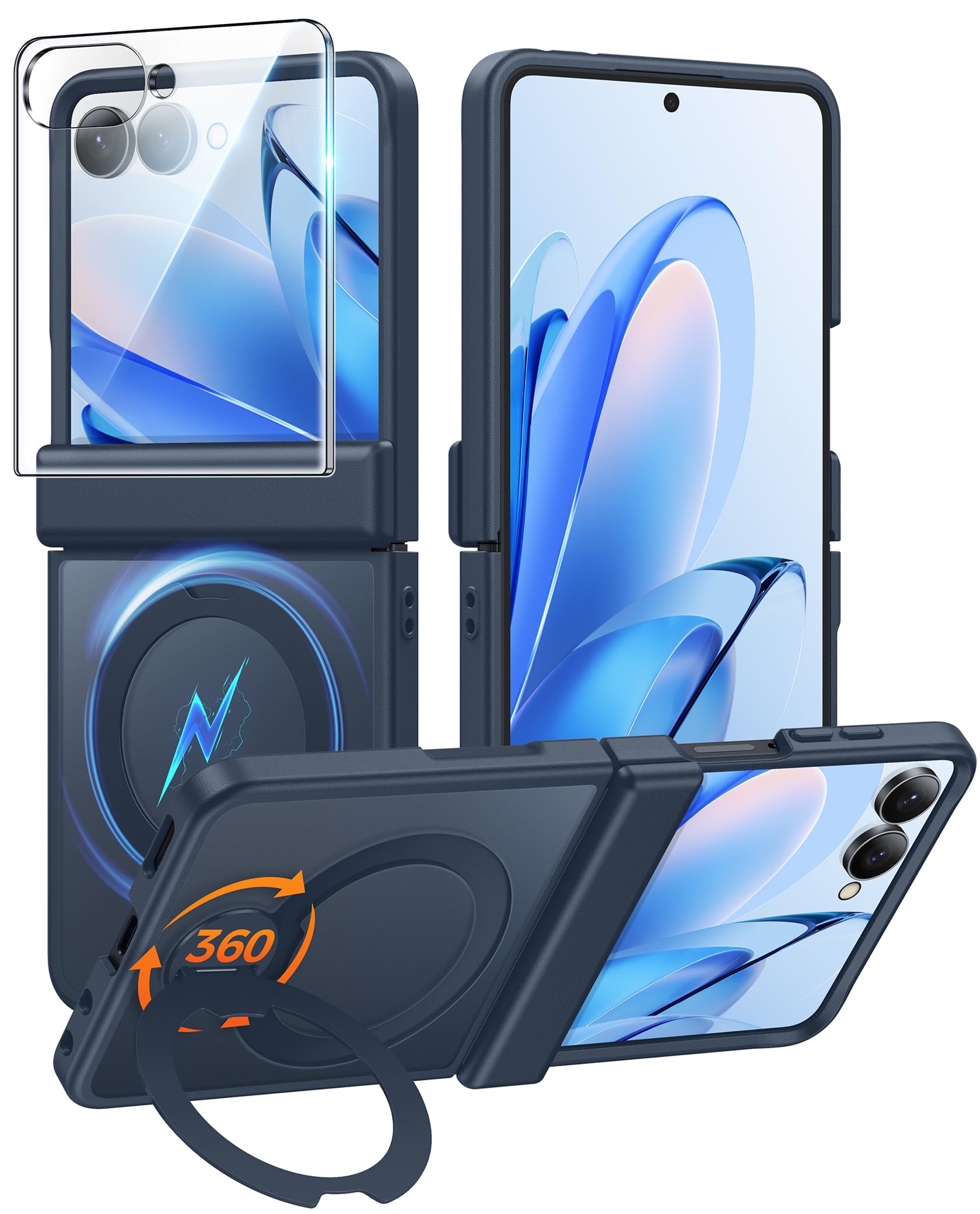 FNTCASE for Samsung Galaxy Z Flip 8 Case with 360 Spin Magnetic Stand