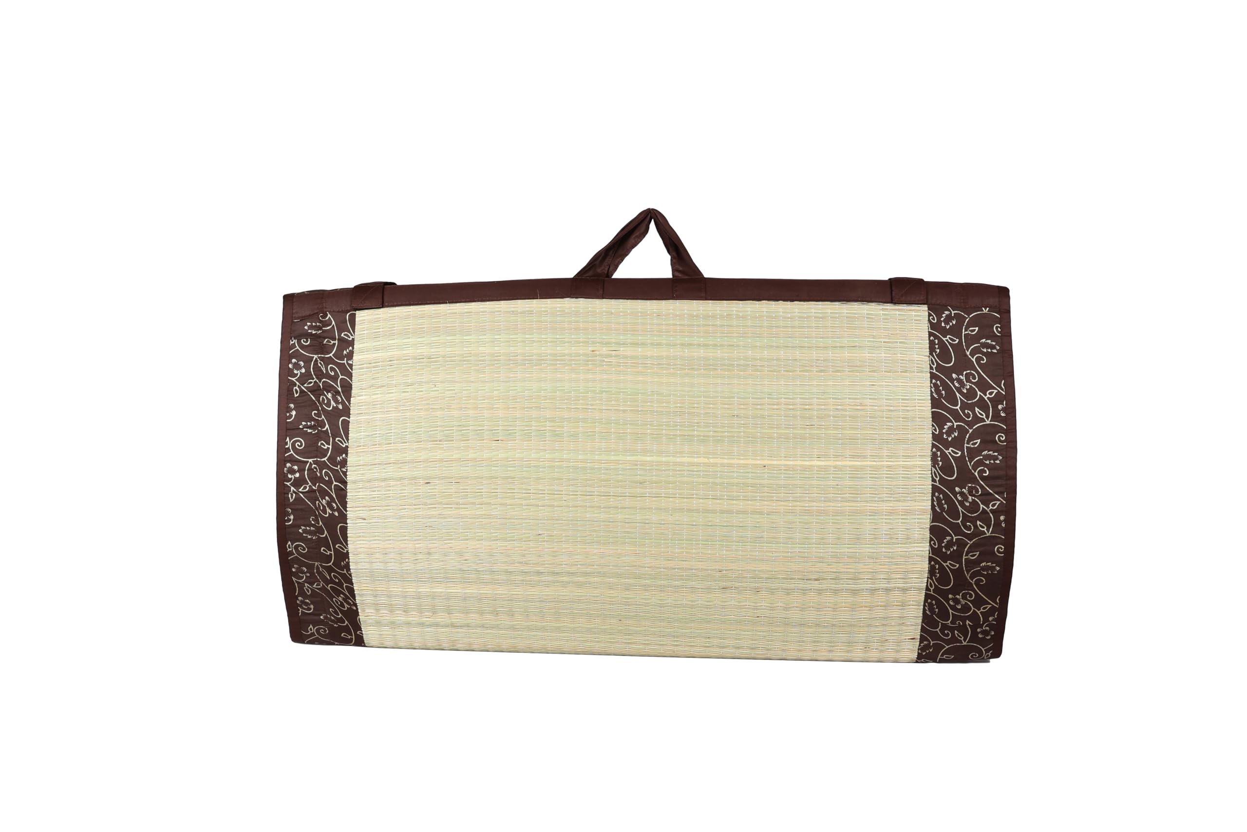 (Brown Butter Satin (Silk), 5 X 6.5 Feet, 18 Mm Thickness Foldable Kora Grass Cushion, Easy Portable and Folding Mat