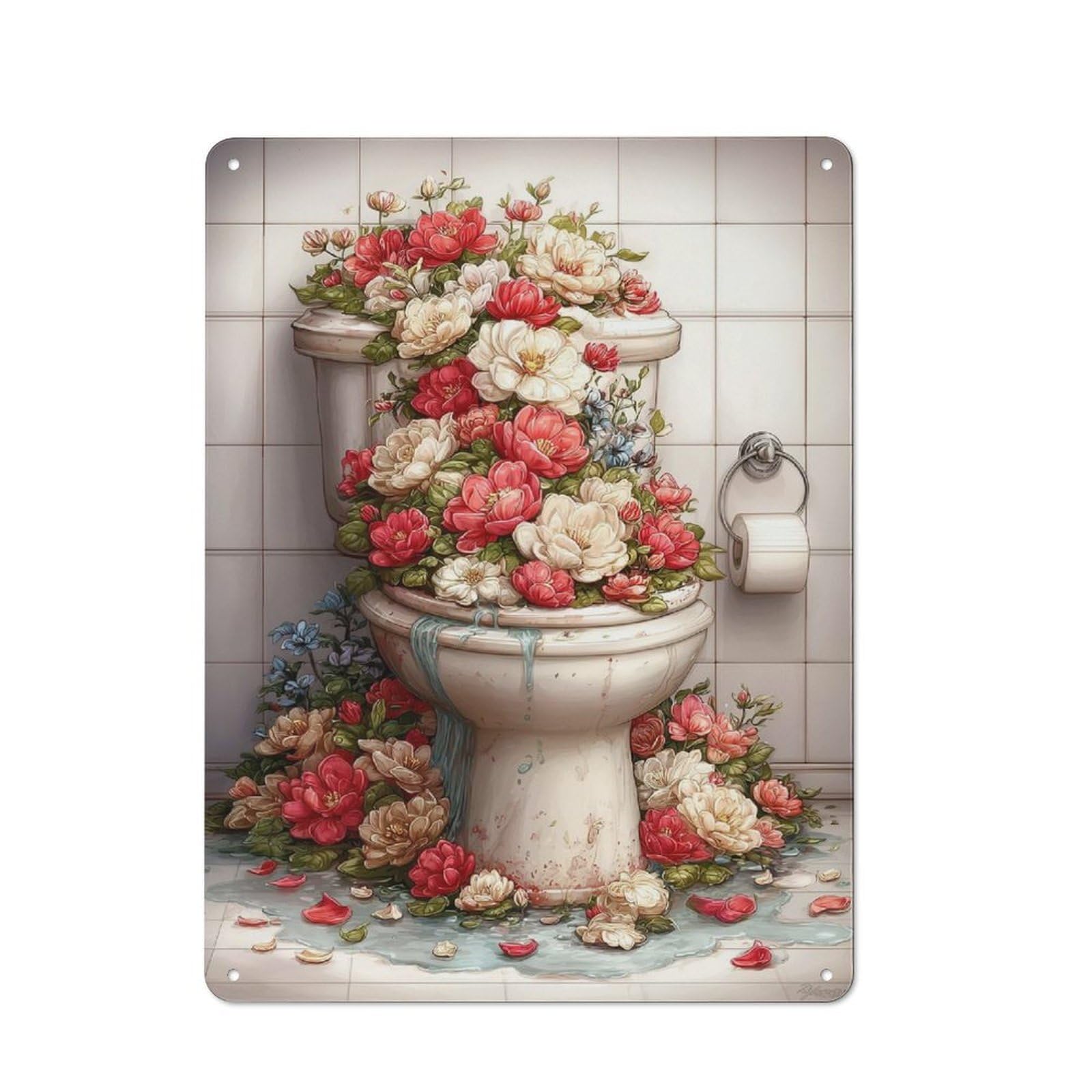 Junmoney Style-19 Workshop Style Floral Toilet Art Tin Sign 40X30cm, Workshop Wall Decor For Tool Room, Garage, Studio Or Home Bar