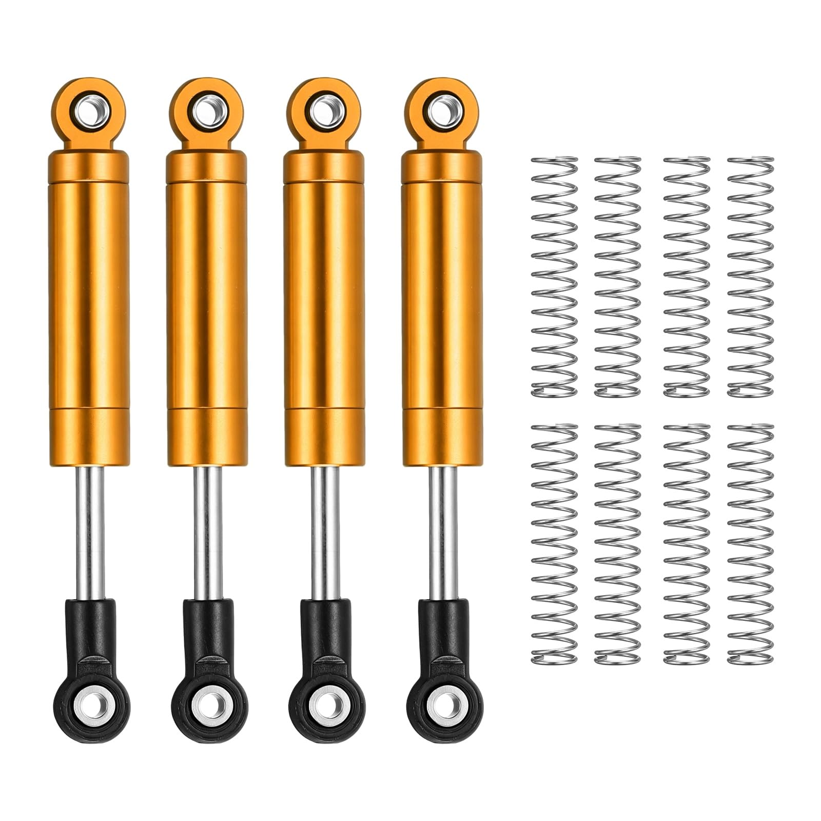 Rebower RC Shock Absorber (with Internal Spring Spare Springs), [for 1/10 RC Crawler ] - 66-81mm / Gold / 4 Pcs