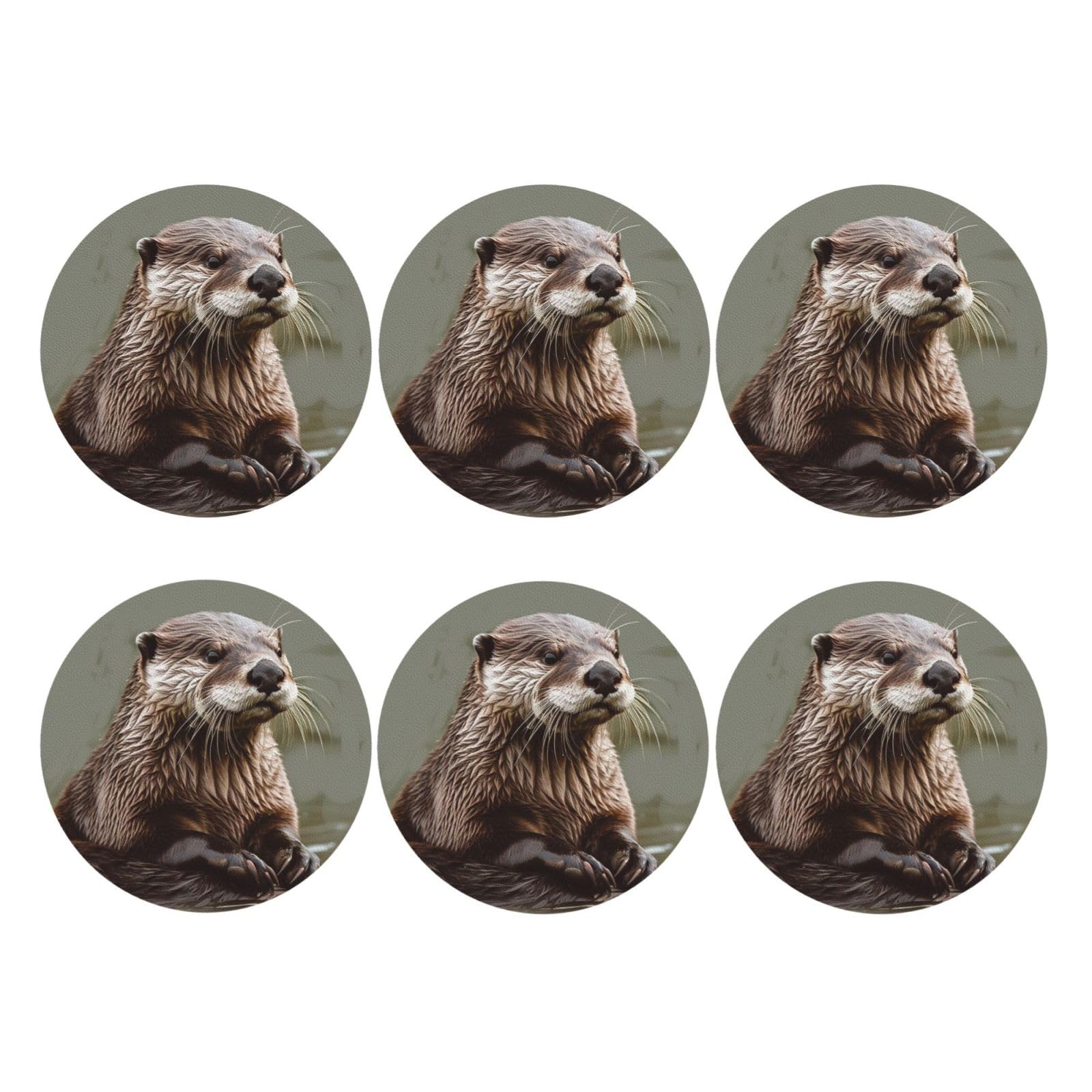 6pcs Leather Coasters for Drinks, Otter Animal Drink Coasters for Tabletop Protection, 4" Cup Coasters for Coffee Table Decor, Non-Slip Drinking Cup Mat for Hot Or Cold Drink