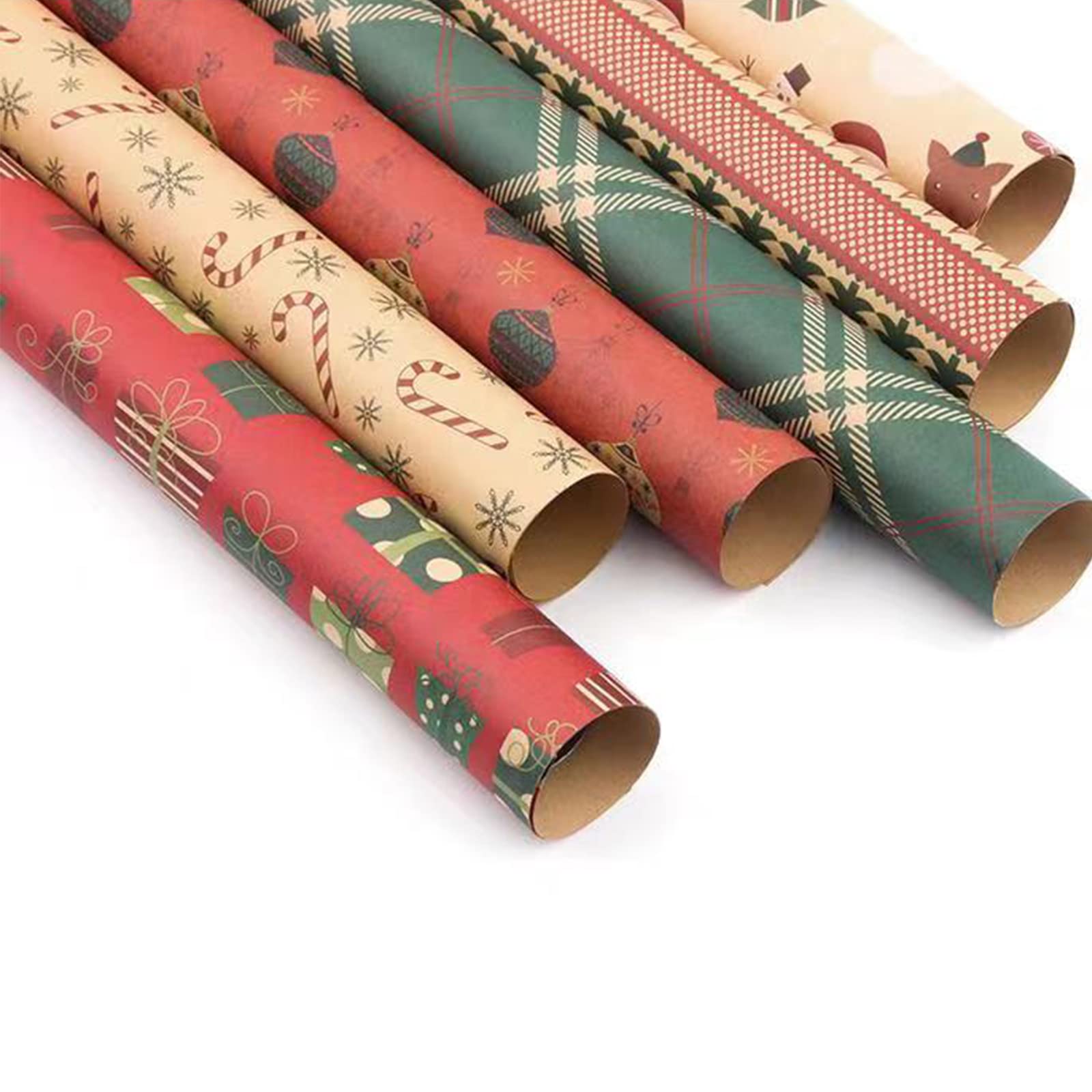 Ai-fangog 12 Christmas Wrapping Paper and 12 Labels,50 * 70cm Recyclable Gift Wrapping Paper,12 Different Patterns of Christmas Kraft Paper (Comes with 2 Bundles of Jute Twine and Double-sided Tape).