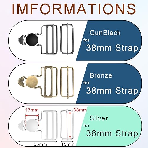 Miniatura 2 de Juego de 6 hebillas de metal para overoles, clips de cierre de repuesto de 1-12 pulgadas con hebilla deslizante ajustable y botones para tirantes de