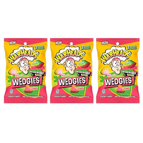 Miniatura 10 de WARHEADS Wedgies - Caramelo masticable agrio - Sabor a limonada rosa, limonada de cereza y ponche de sandía, bolsas de 4.5 onzas, paquete de 2