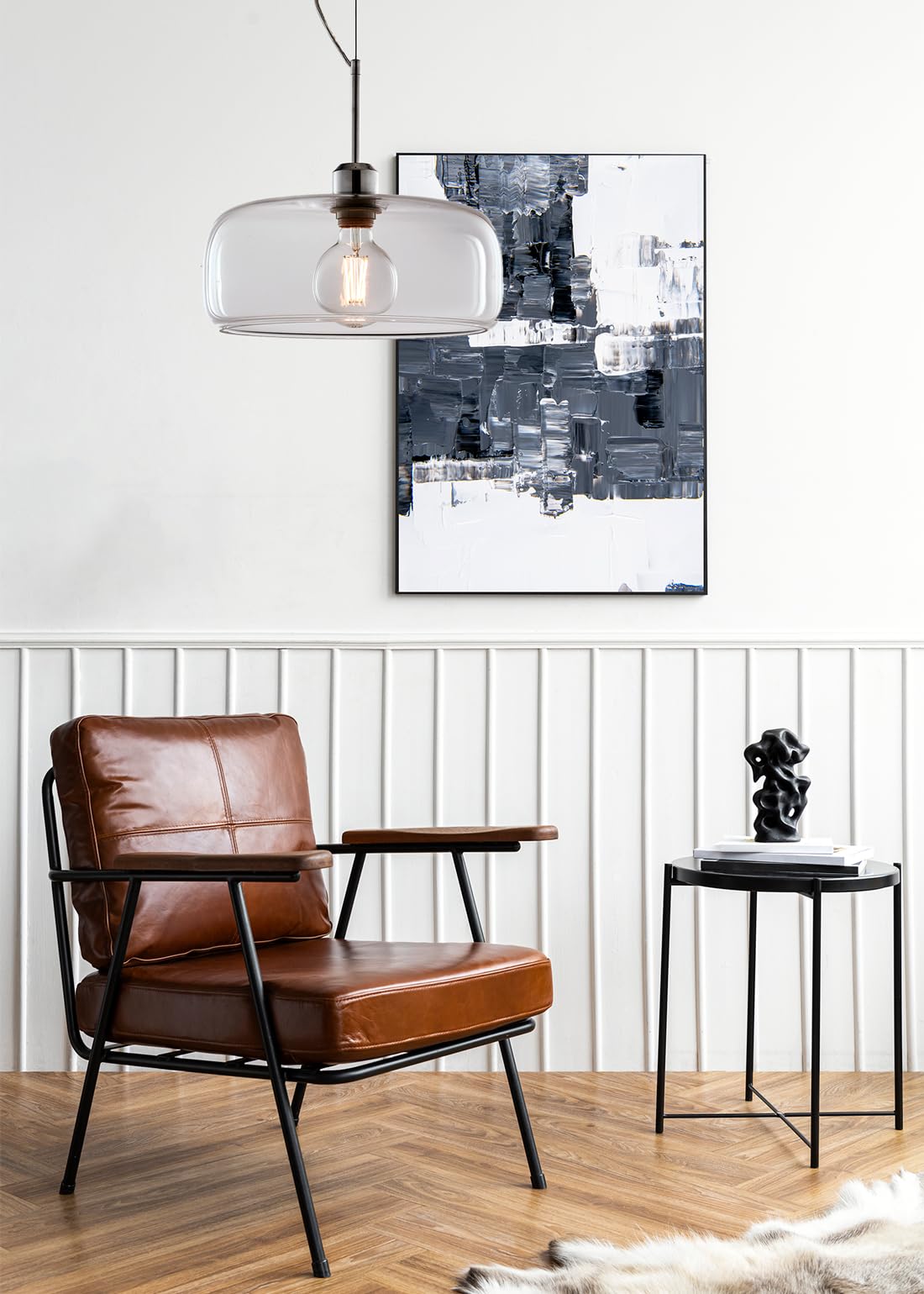 LEOLUX Muse Clear Lampadario In Vetro Trasparente A Sospensione Con Altezza Regolabile E Facile Da Montare Al Soffitto | Ideale Come Lampadario Soggiorno, Cucina (Trasparente)