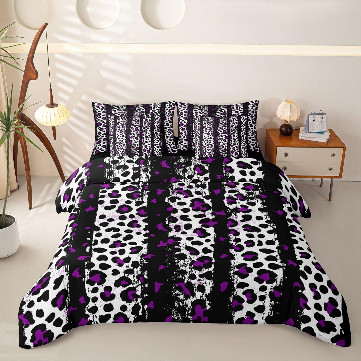 Loussiesd Set di biancheria da letto con copripiumino e lenzuola, 7 pezzi, per letto king size, motivo leopardato, con stampa animalier
