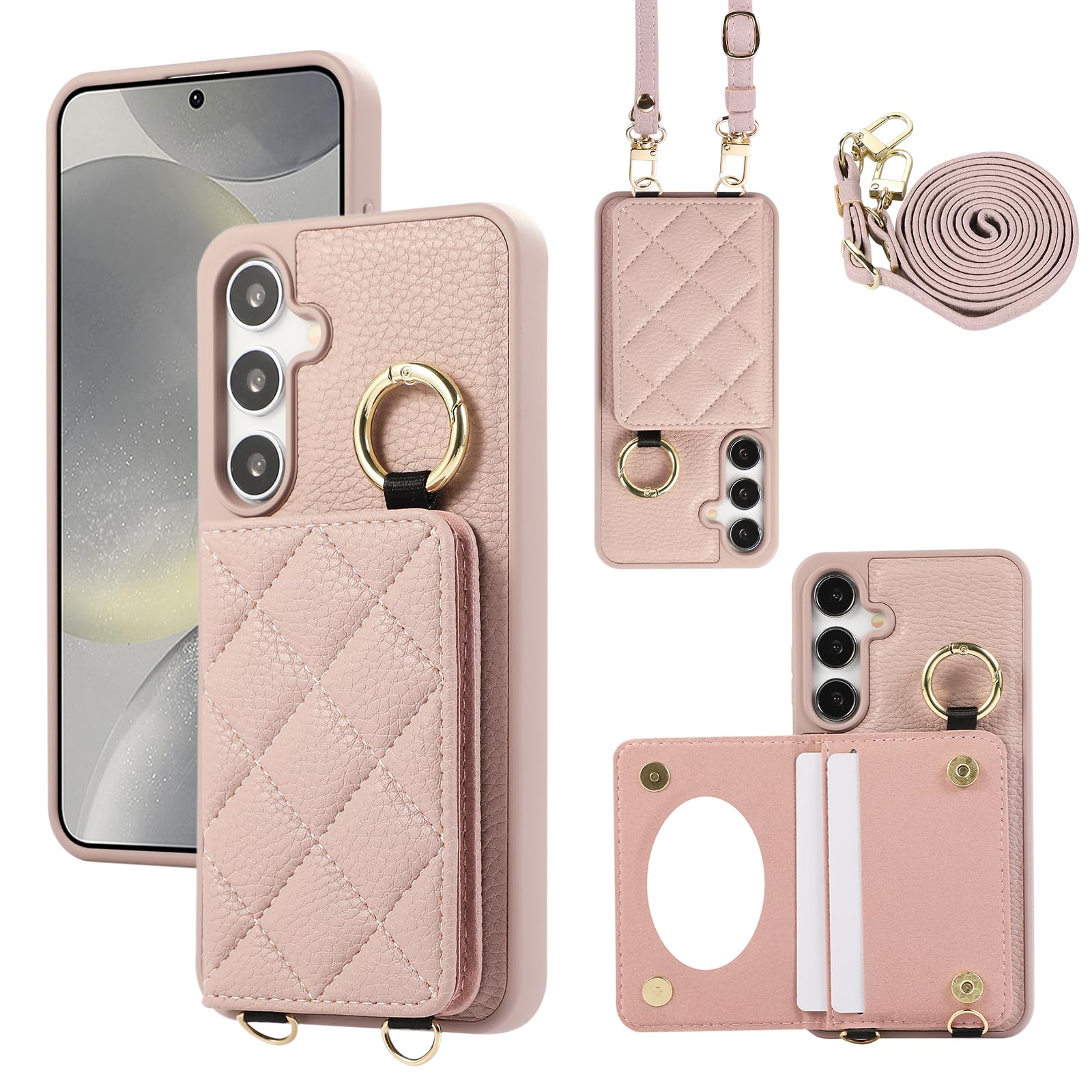 YDIJCYAN Handyhülle für Samsung Galaxy S23 Hülle mit Band+Ring+Schminkspiegel Stoßfest Handy Schutzhülle (lila Farbe)