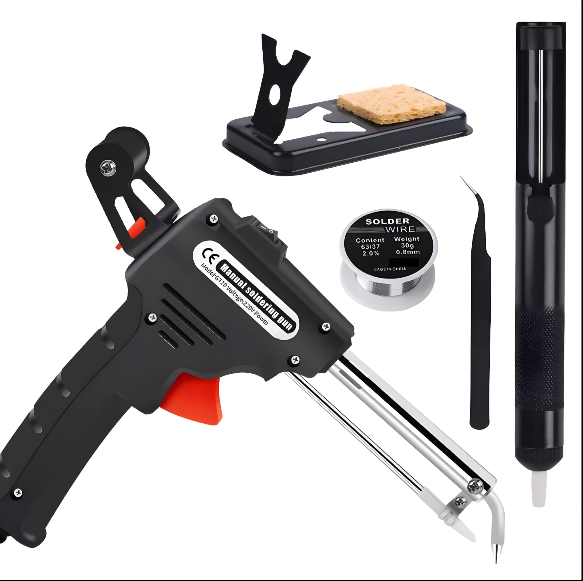 24x7 eMall Soldering Gun Pro 40-80W Automatic Hand-held Solder Iron Kit Welding Tool, With Wire, De-soldering Pump, Tweezers And Holder with Sponge for Circuit Board, Professional Electronic Repair