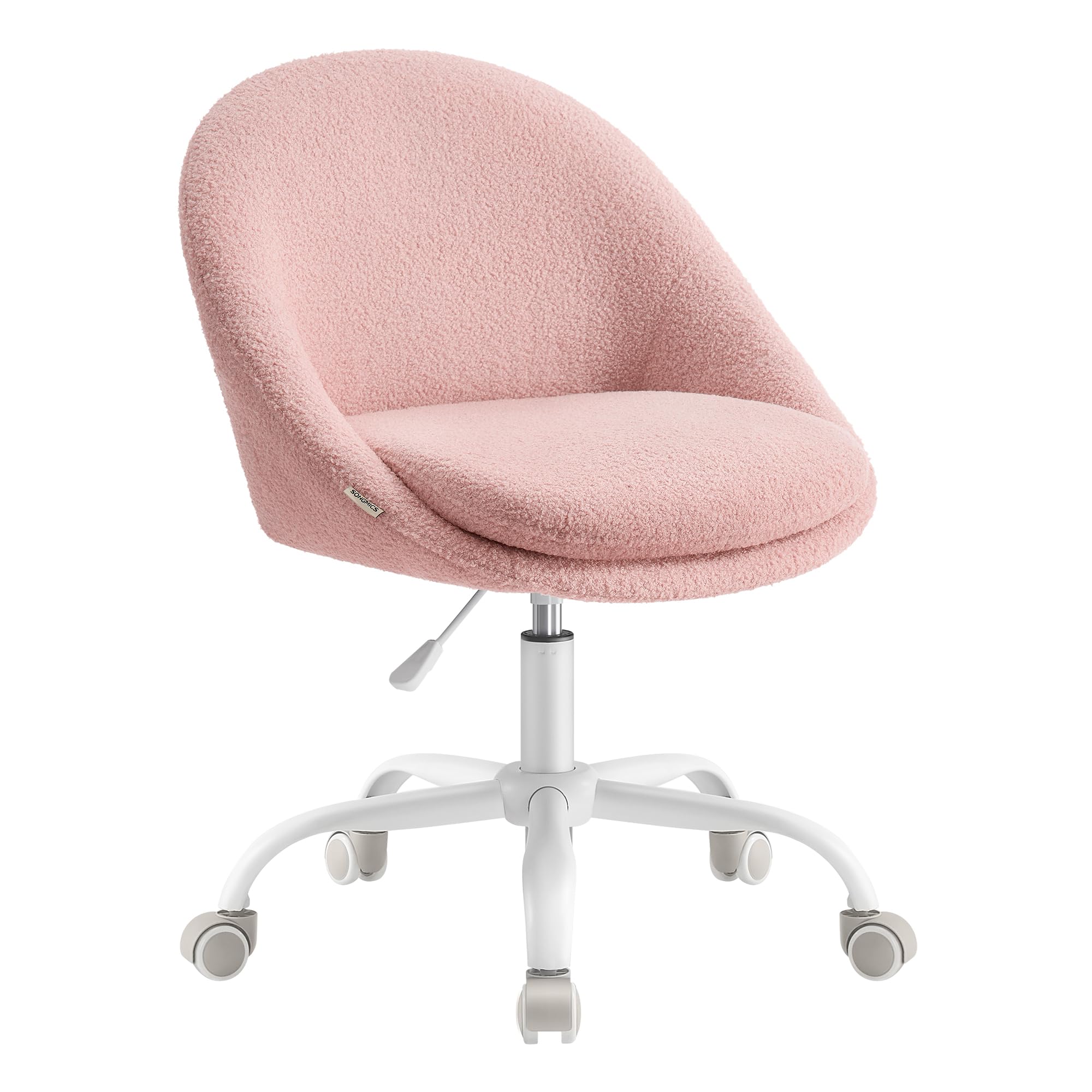 SONGMICS Silla de Oficina en Casa, Silla Giratoria de Felpa, Silla de Escritorio, Acolchada con Espuma, Altura Ajustable, para Estudio, Dormitorio, Rosa Jalea OBG020R03