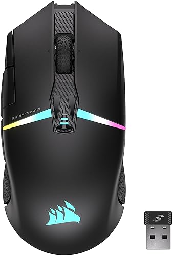Corsair NIGHTSABRE - Mouse inalámbrico RGB para juegos FPS, MOBA - 26,000 DPI - 11 botones programables - Batería de hasta 100 horas - Compatible