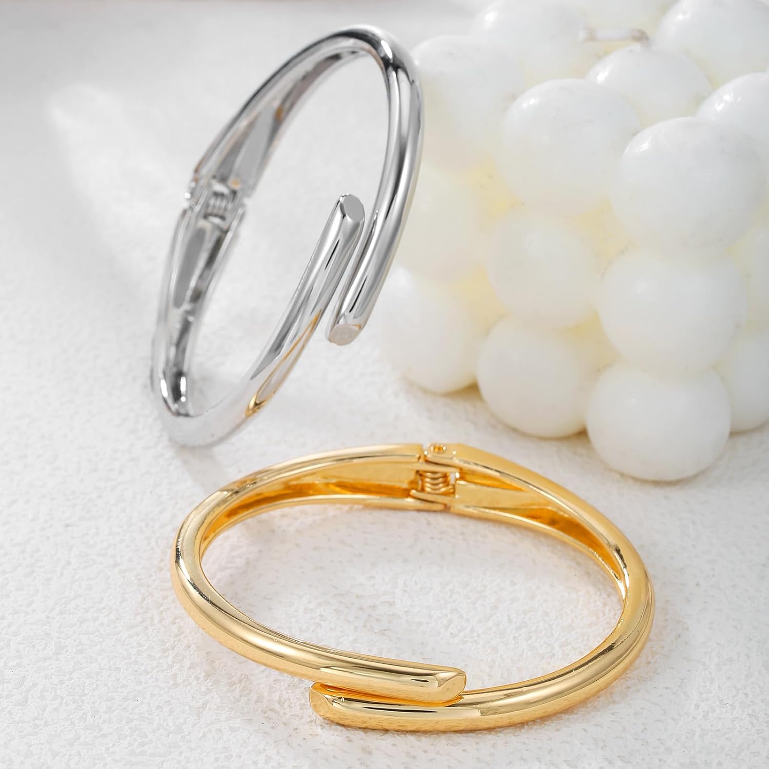 Chunky Gold/Silver Gold Cuff Bangle Bracelets for Women Trendy Hinged Cuff Open Wide Chunky Gold Bracelet Minimalist Bangle Jewelry Gift - Image 4