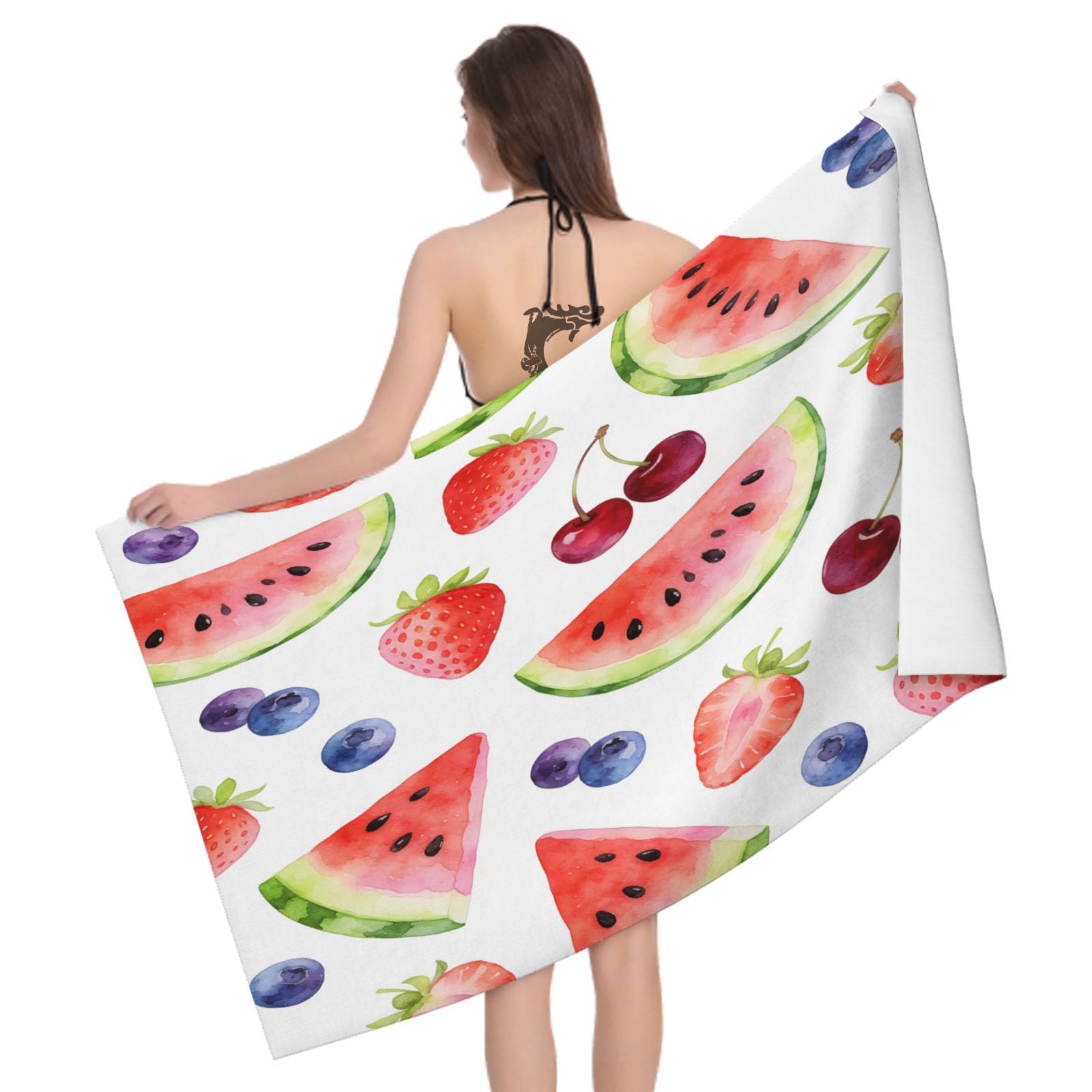 Leichong 3D Summer Fruits Beach Towel Microfiber Soft Quick Dry for Adults, Cartoon Fruit Bath Towel Lightweight Soft Absorbent for Travel Swimming Pool Sports, 75 x 150 cm