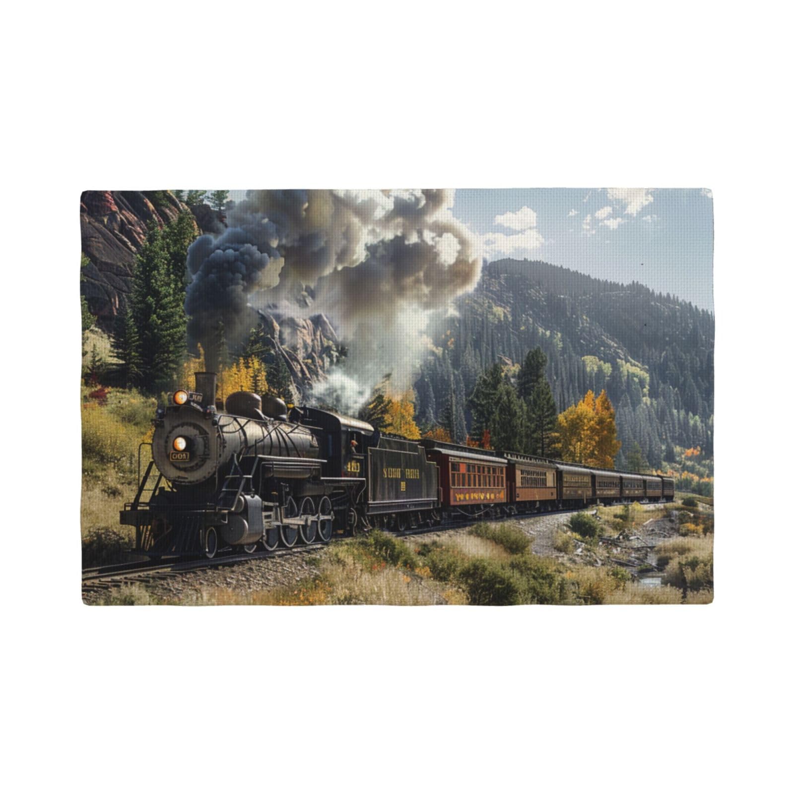 Steam Locomotive Train Print Placemats Set, Heat Resistant Washable Placemat 12x18in Table Mats for Party Kitchen Dining Table Decoration Indoor Outdoor, Six Piece
