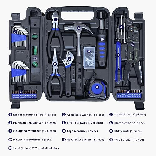 Miniatura 2 de GSTANDARD Juego de herramientas mecánicas de 129 piezas  Kit de herramientas manuales para el hogar general con estuche de almacenamiento de plástico