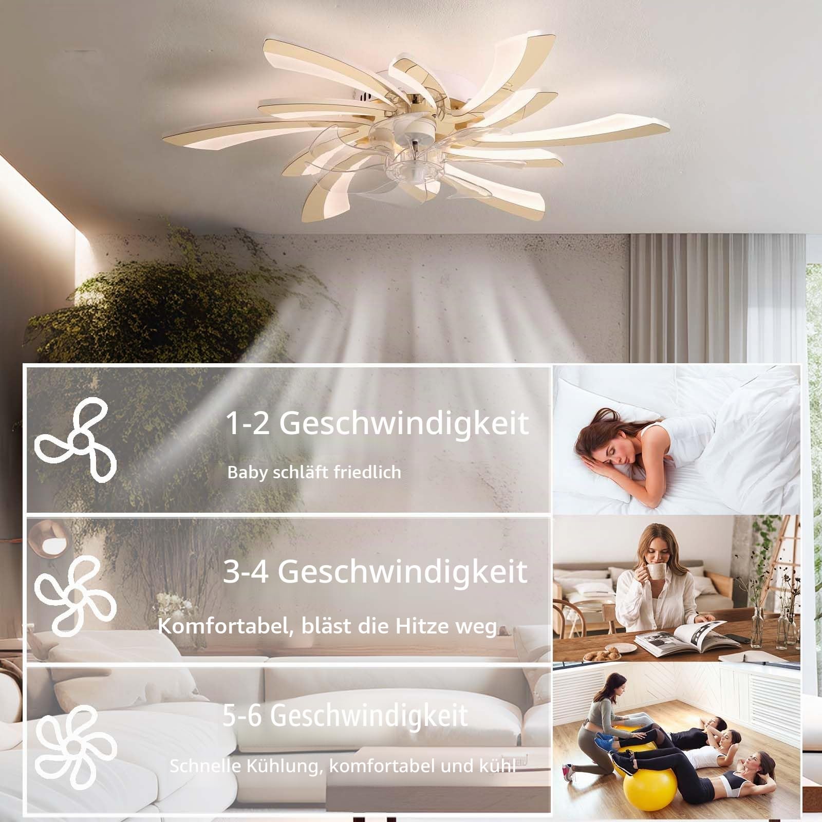 LED Deckenventilator Mit Beleuchtung Leise, Modern Dimmbar Ventilator Lampe Smart Reversibel Fernbedienung Schlafzimmer Deckenlampe Ventilator Für Wohnzimmer, Küchen-Weiß