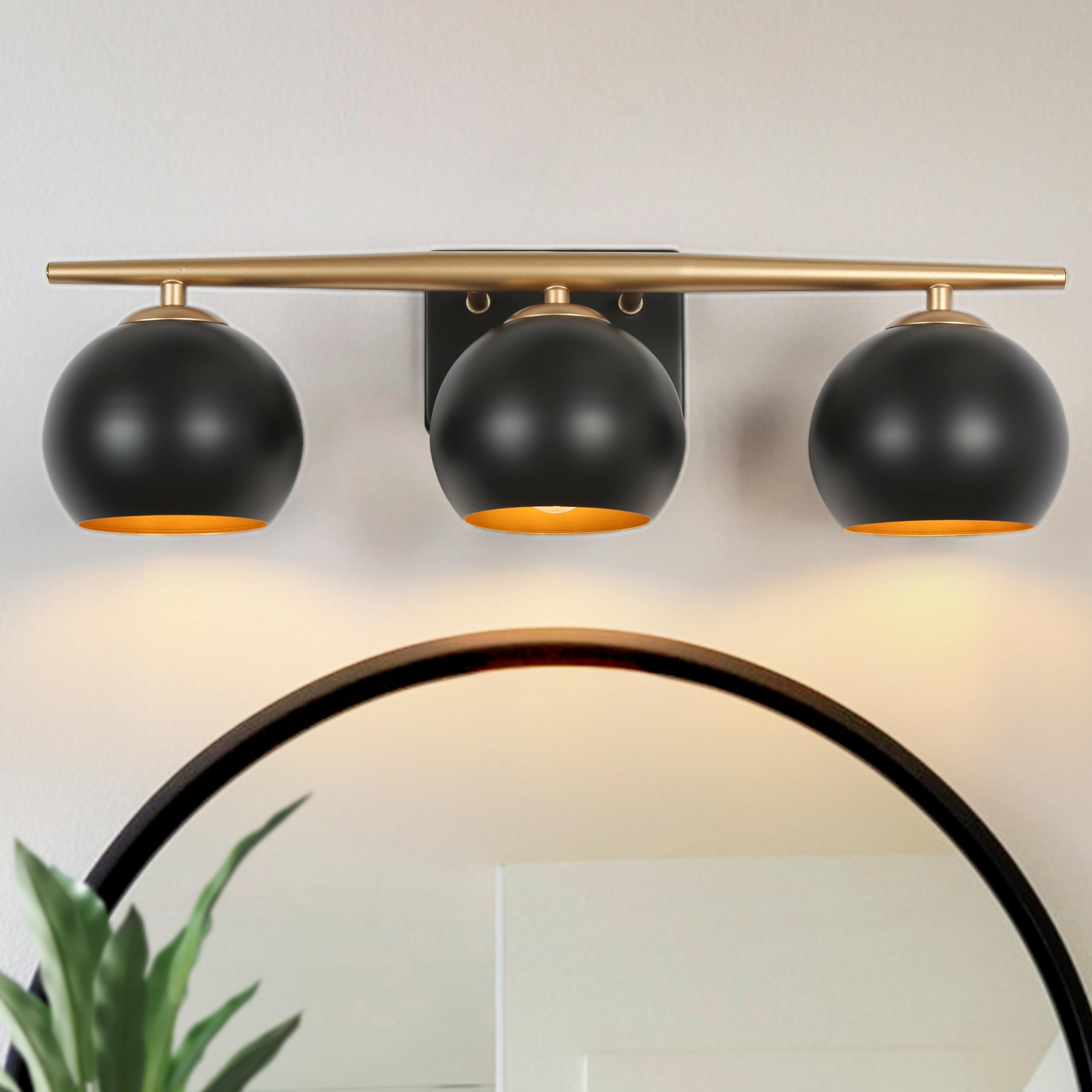 KSANA Black and Gold Bathroom Light Fixture, Modern 3Light Globe