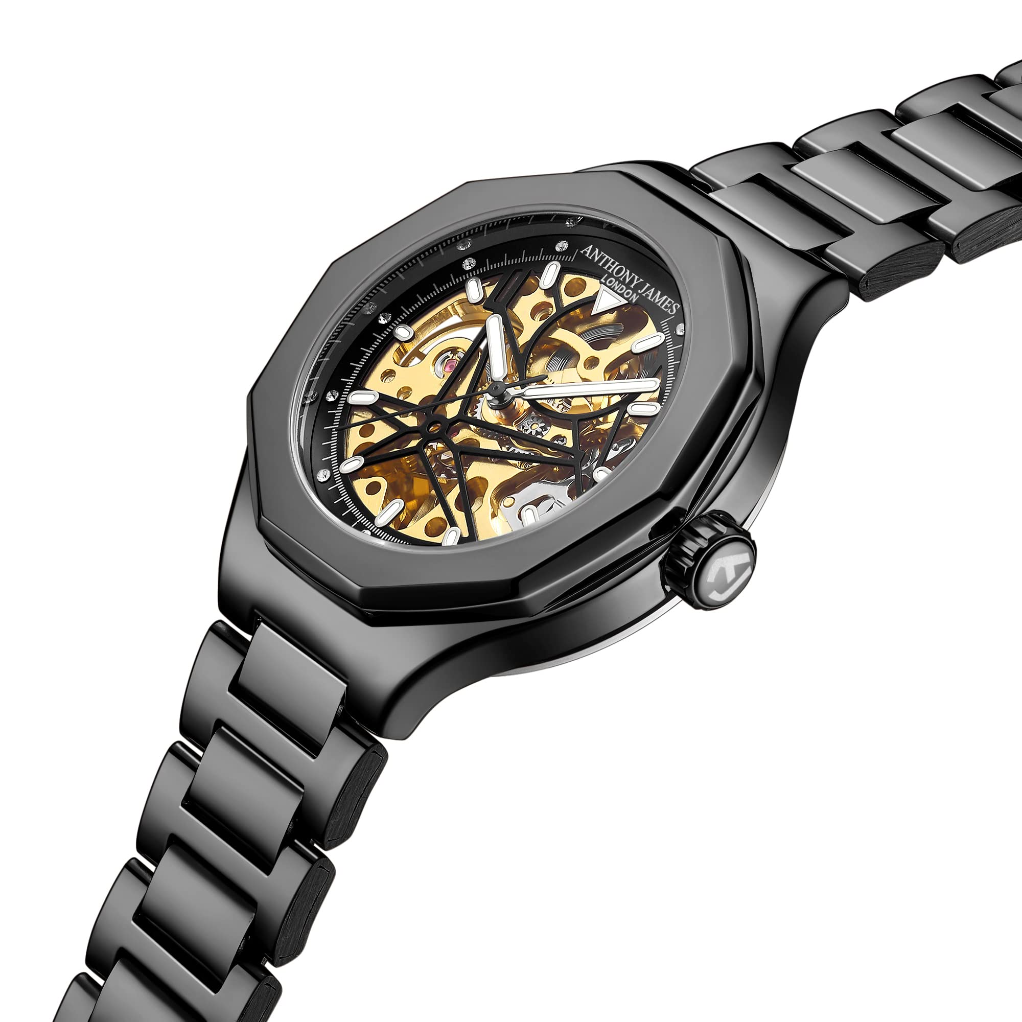 Anthony James Limited Edition Skelet automatisch stalen en Witte herenhorloge - Met de Hand geassembleerd