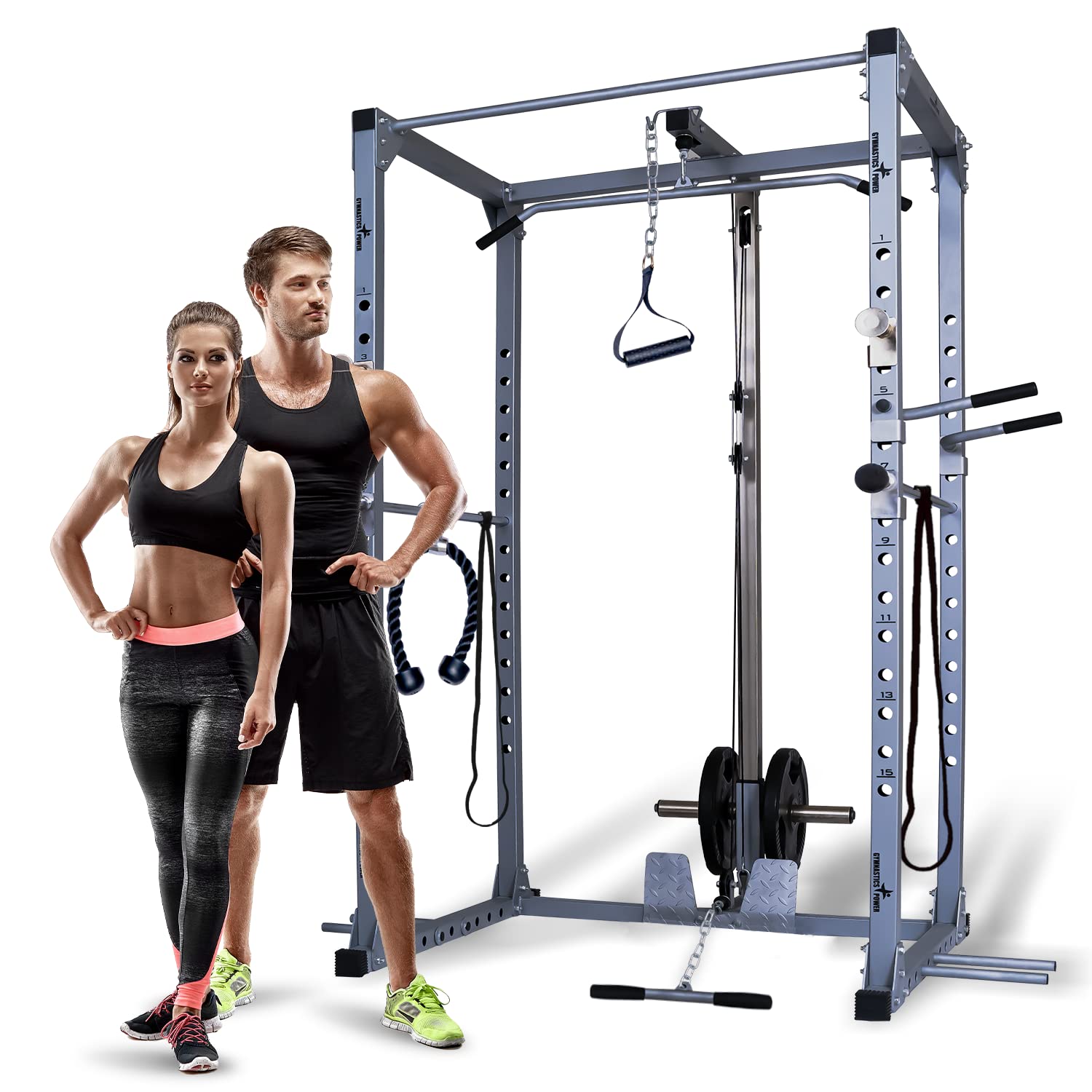 Buy Gymnastics Power Rack with 24 Accessories, Squat Rack with LAT