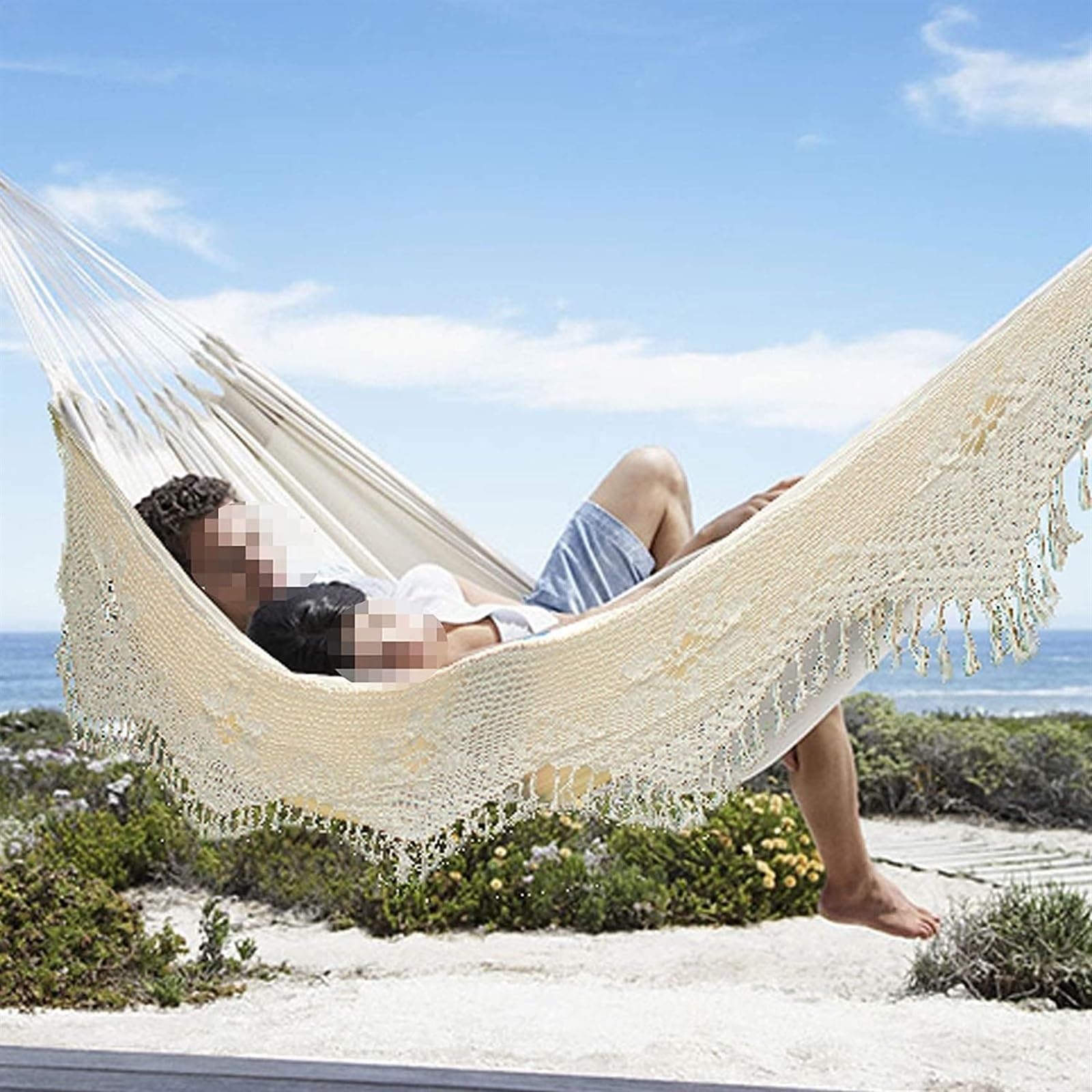 Hamak Ultralekki, Hammock Hamak Boho Macrame 240x160 Cm Z Eleganckimi Frędzlami Na Patio, Podwórko, Dekoracje Ślubne Plaży W Pomieszczeniach na Kemping, na Zewnątrz