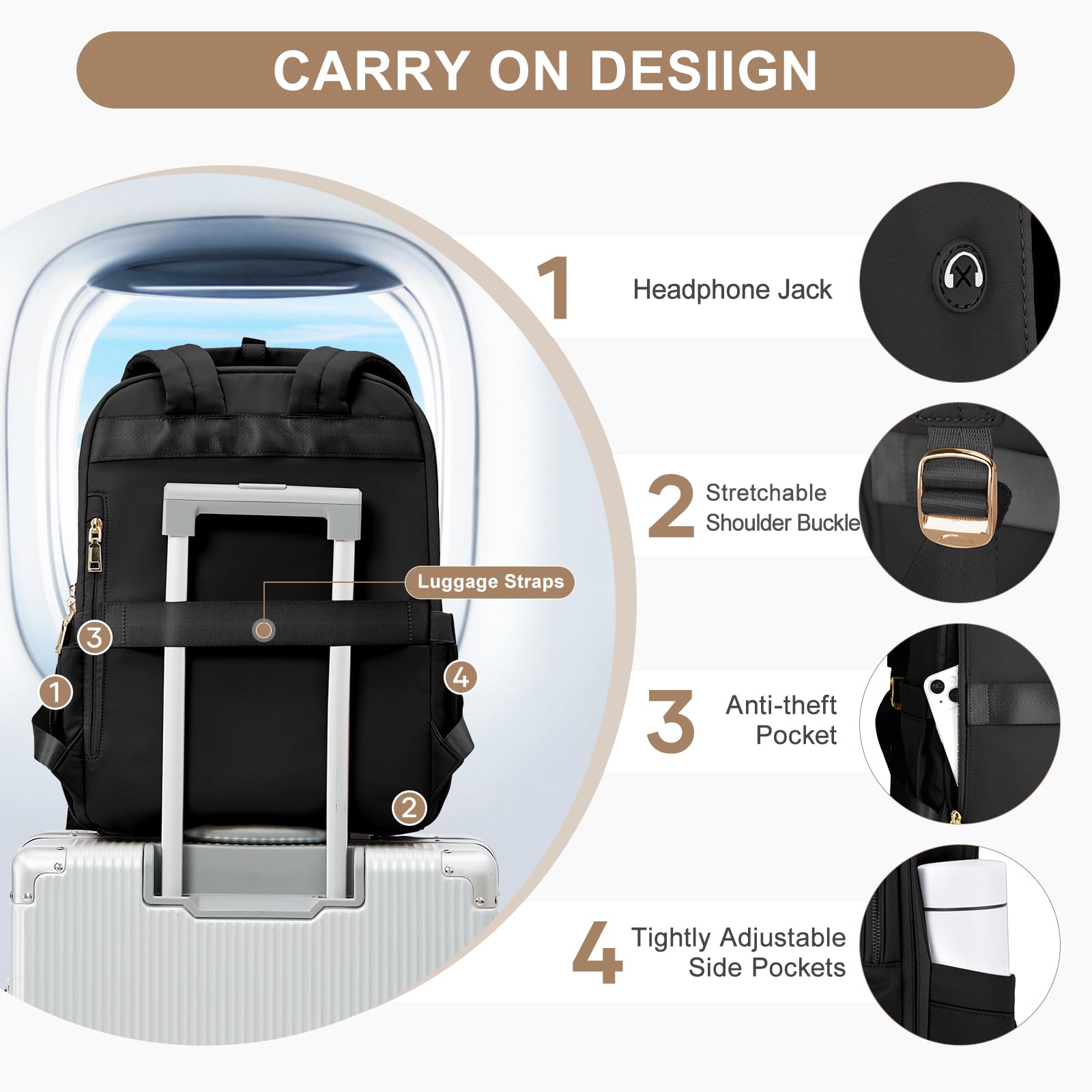 UPPACK Zaino Ryanair 40x20x25 Zaino Da Viaggio aereo Bagaglio a Mano Donna Zaino Borse da Cabina Borsa da Viaggio aereo Zaino per PC Impermeabile Casual Daypack