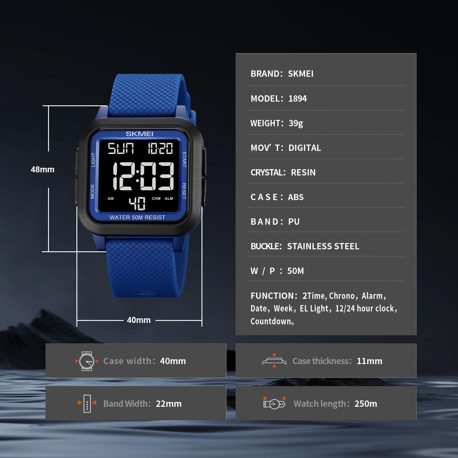 SKMEI Men's Military Digital Sports Watch Ultra-Thin Waterproof Wrist Watches for Men with Stopwatch Countdown Timer Alarm Function Dual Time LED Back Light