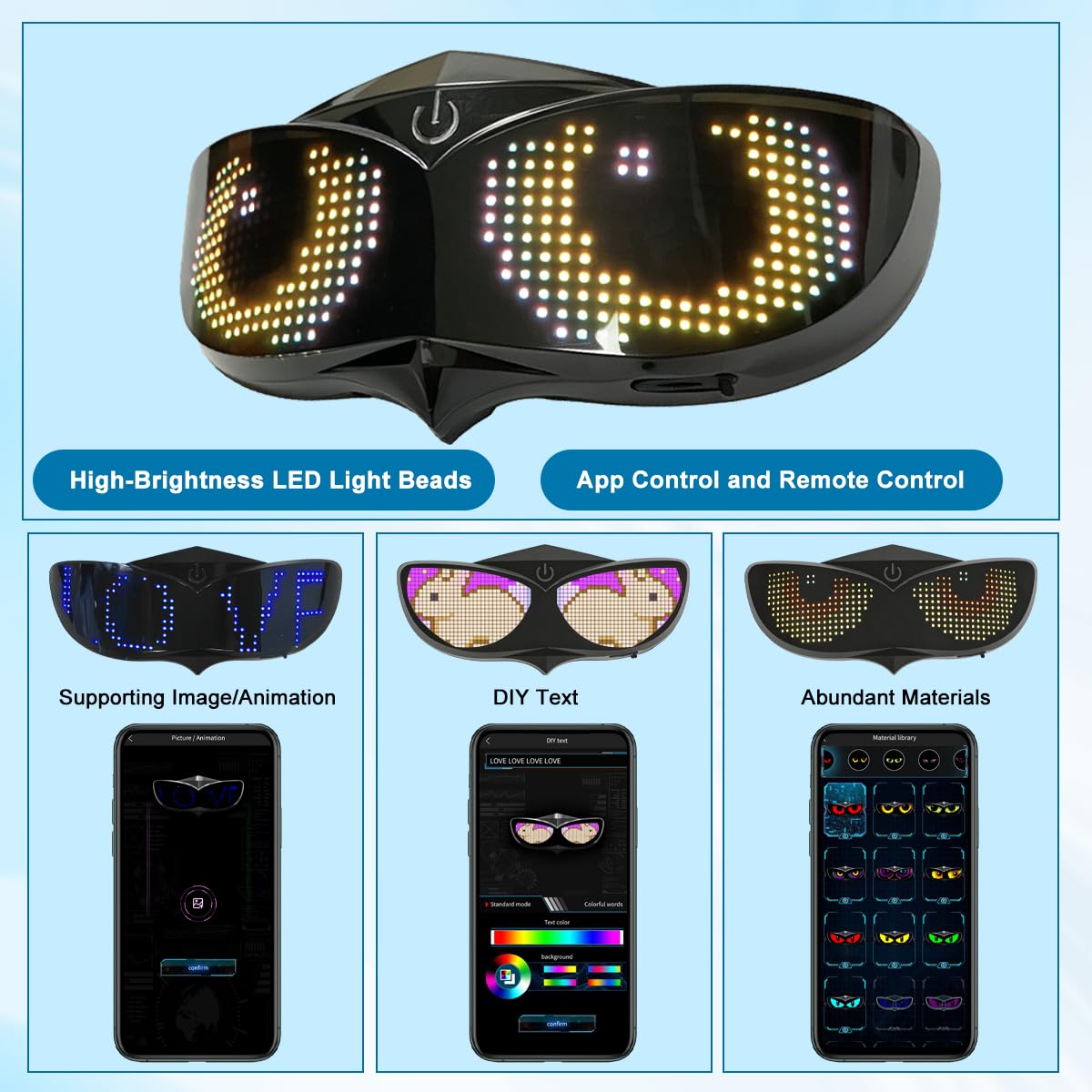 Crelander Letrero LED para casco, luz LED inteligente con Bluetooth, programable, ojos de diablo, pantalla LED impermeable para montar en bicicleta