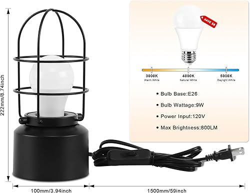 Miniatura 4 de Haian Support Lámpara de escritorio rústica vintage, lámpara industrial de mesita de noche para mesita de noche, lámpara pequeña antigua con