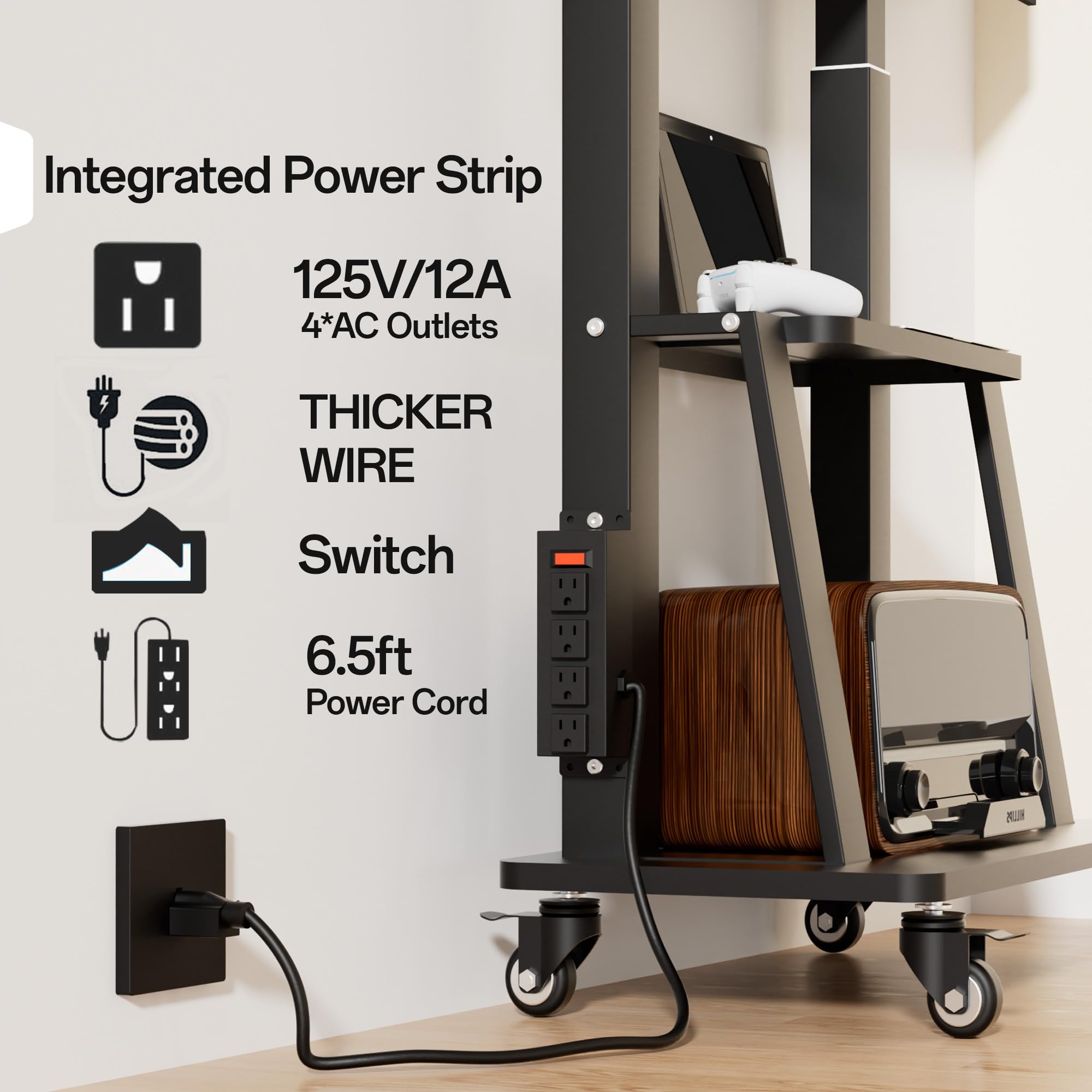 Trolley per TV con Carica Mobile 32-83 Pollici Adattabile - Dettaglio