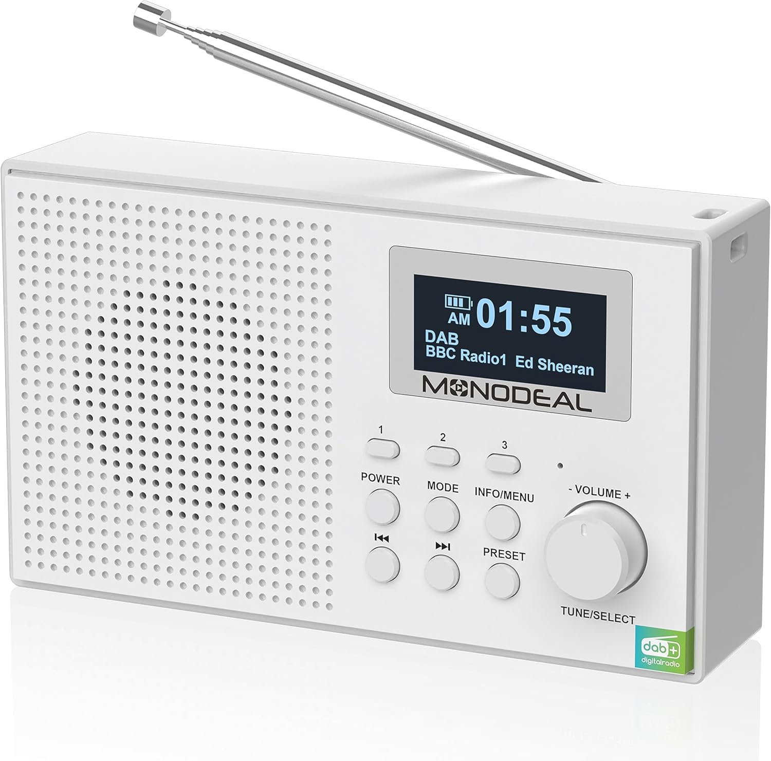 DAB Radio con Bluetooth, MONODEAL DAB Plus Radio Piccola, Rechargeable Dab+ Radio con sveglia