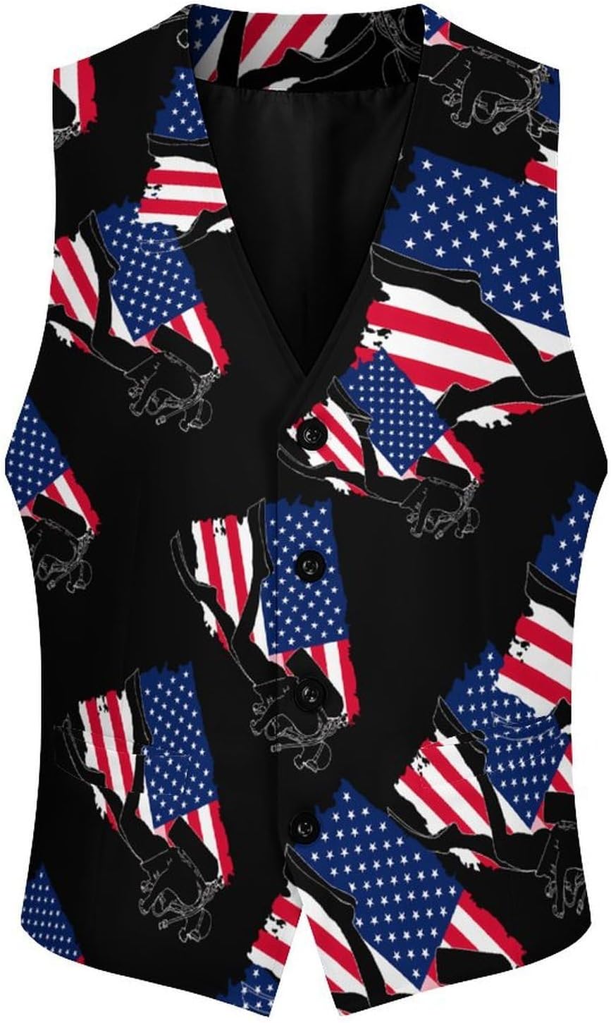 Scuba Diver Diving USA Flag Men's Suit Vest Formal Vests Casual Dress Fit Waistcoat Casual Tuxedo for Business