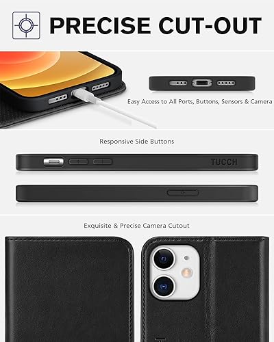 Miniatura 8 de TUCCH Funda para iPhone 12iPhone 12 Pro 5G, cartera de piel sintética con función atril, ranura para tarjetas, funda protectora interior de TPU,
