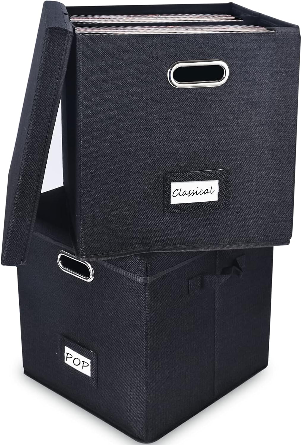 Vinyl Record Storage Box Set of 2 Album Storage Holds 100