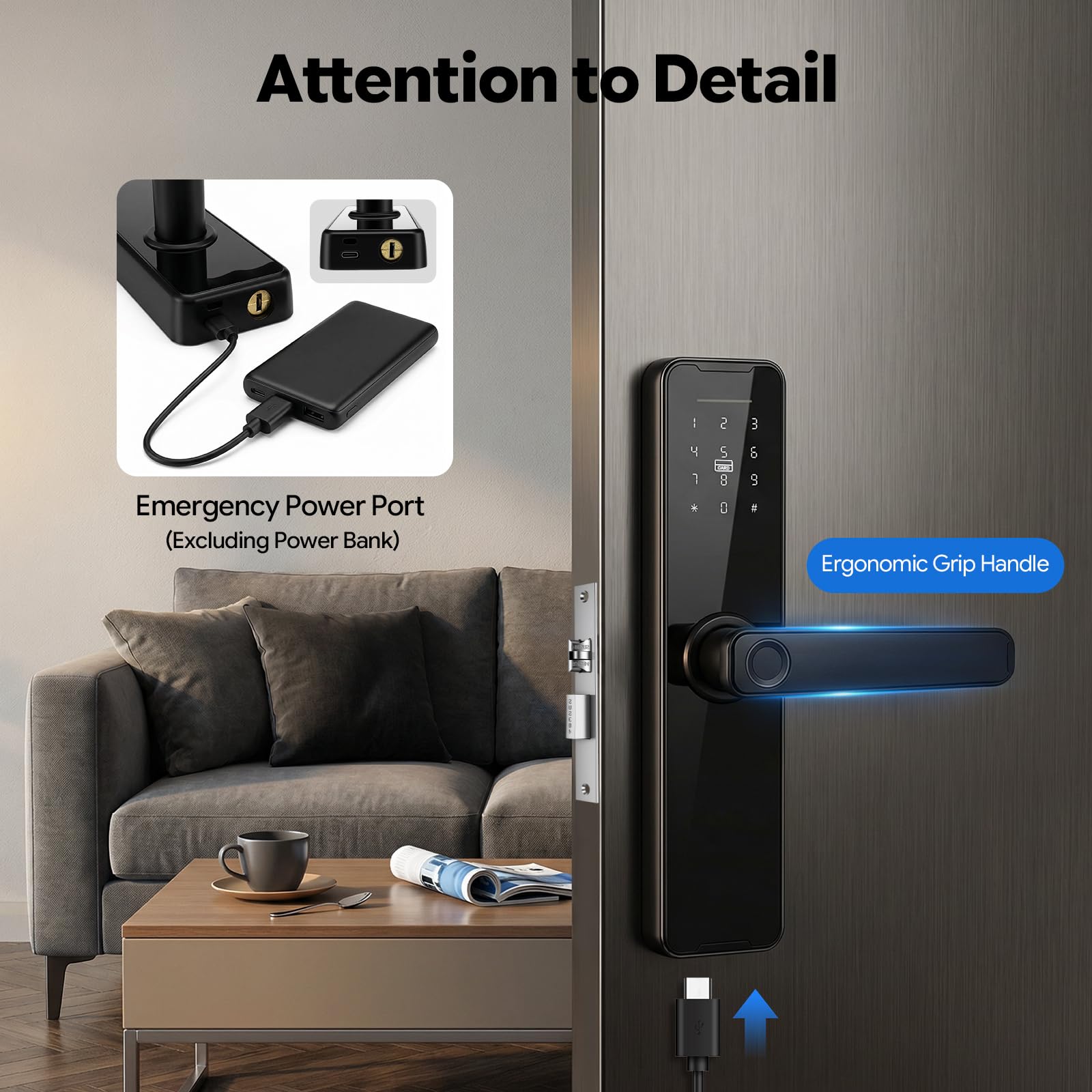 Cerradura de puerta Smart Tuya huella dactilar Bluetooth App Control remoto Aleación de aluminio Llave Tarjeta Contraseña Grosor de la puerta 30-50 mm