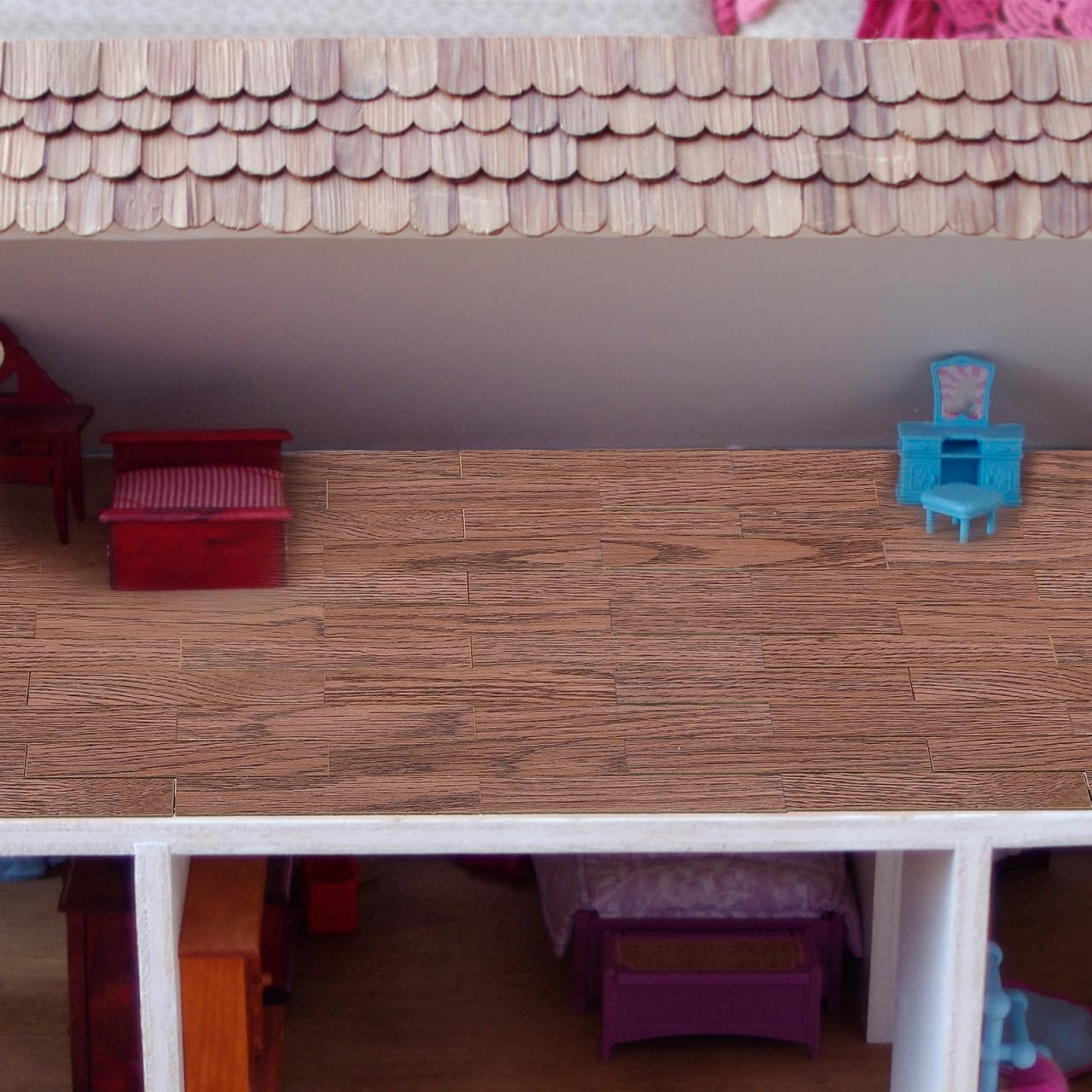 Angoily 40 Pezzi Pavimento In Miniatura Per Casa Delle Bambole - Assi In Legno Autoadesive Scala 1:12, Staccare E Incollare