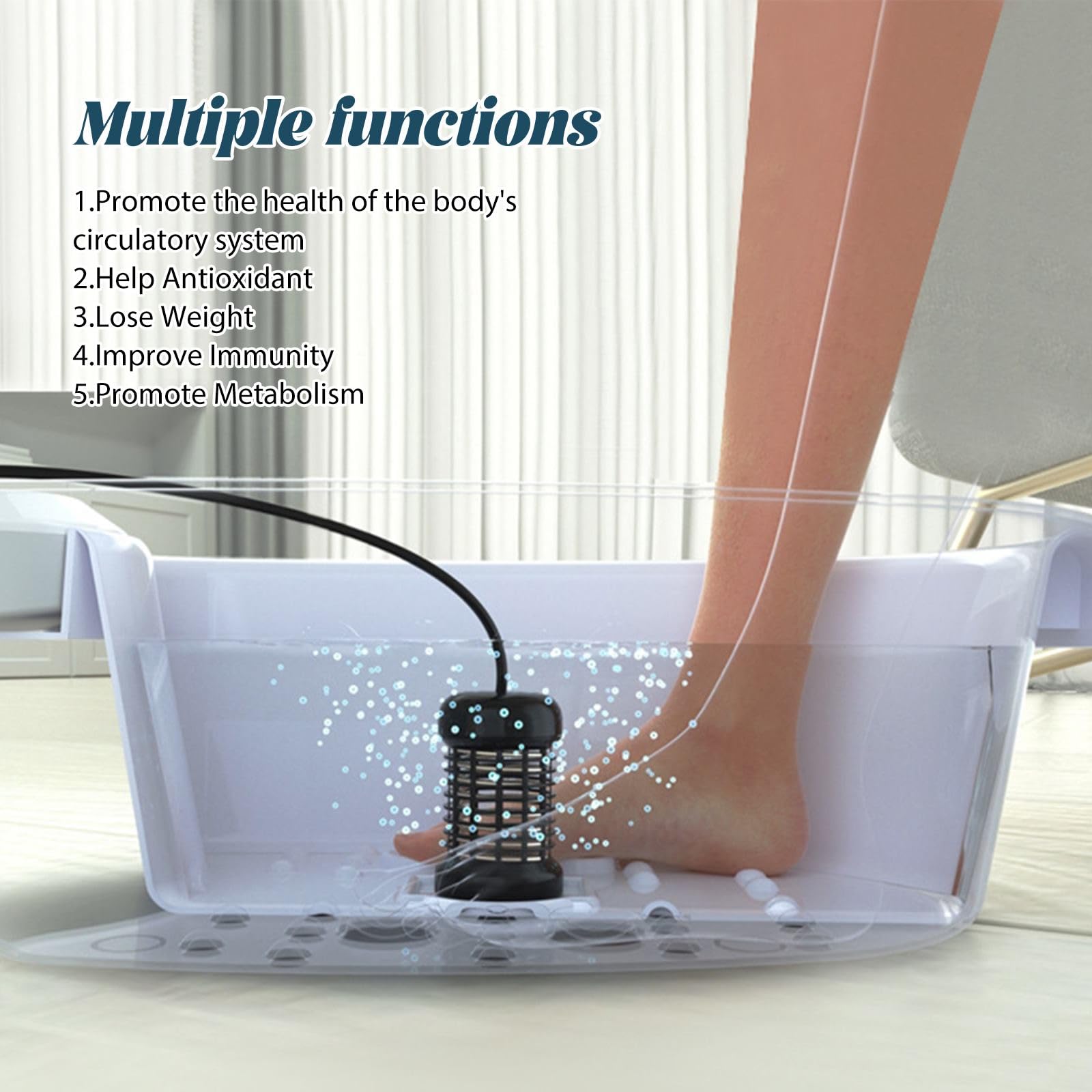 Pediluvio Ionic Detox, massaggiatore per piedi portatile, kit completo per bagno di elettrolisi dei piedi, rilassamento muscolare e benessere a casa (bianco + bacino)