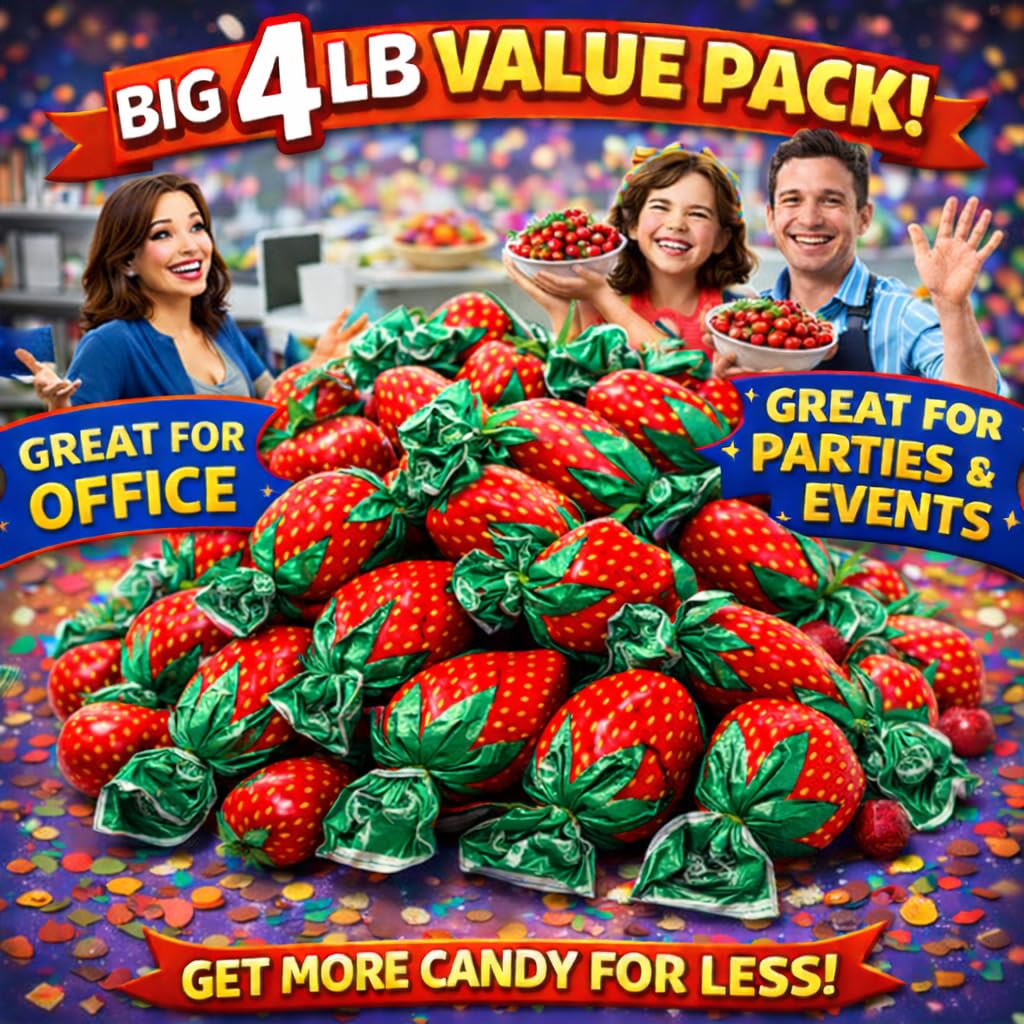 Strawberry Filled Bon Bon Candy | 4 LB Bulk Value Bag | – Individually Wrapped Fruit Hard Candies with Juicy Center, for Pinata Stuffers, Party Treats & Candy Buffet Favors