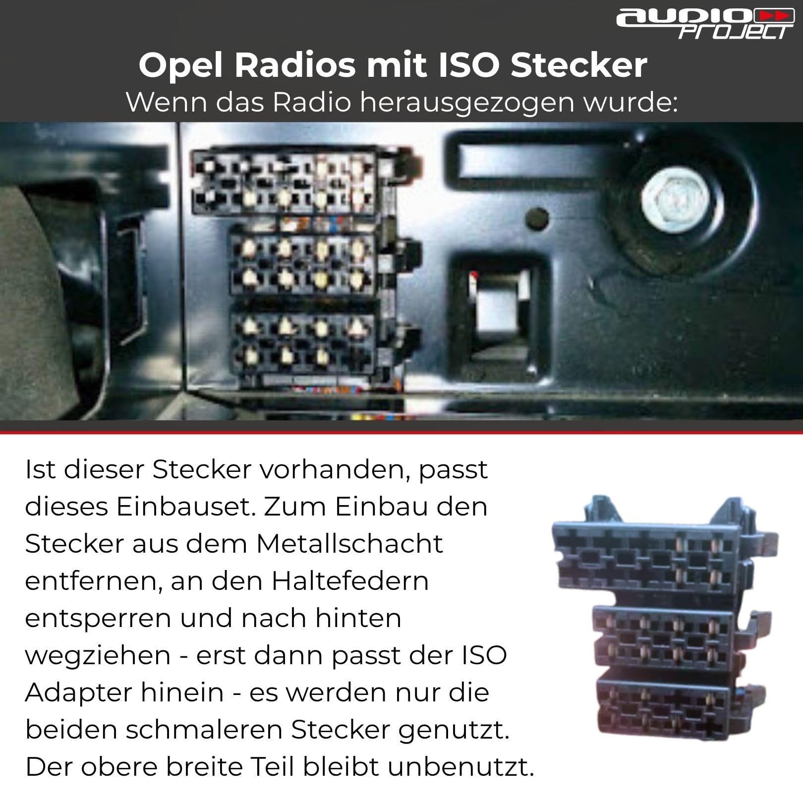 Audioproject A189 - radio samochodowe zestaw do zabudowy zaślepki radia - kompatybilny z Opel Corsa C Combo Omega B Astra G Vectra C Meriva A Agila Tigra Signum - adapter radiowy ISO pałąk