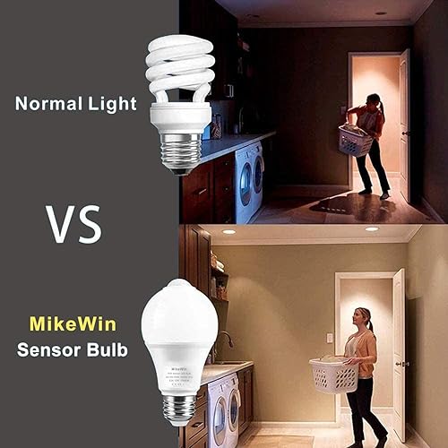 Miniatura 5 de MikeWin Bombillas con sensor de movimiento para exteriores, paquete de 2 bombillas LED de seguridad de 13 W (equivalente a 100 W), para interiores,