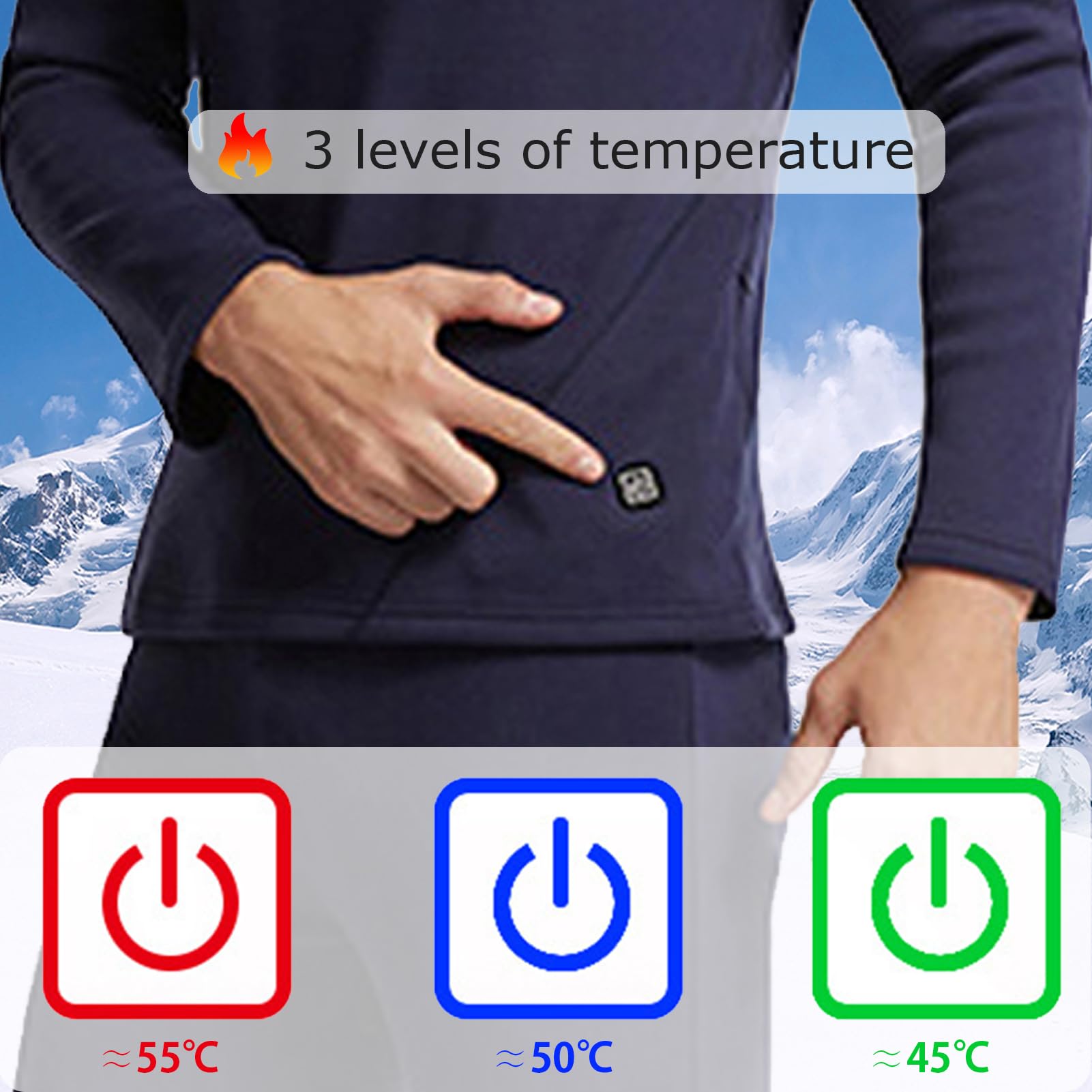 Ropa Interior Térmica Calefactada Hombre Al Aire Libre, Camiseta Calefactada De 5 Zonas, Pantalones Calefactables De 3 Zonas, Alimentado por USB, 3 Niveles De Temperatura