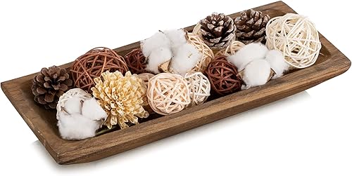 Hanobe Cuenco decorativo de madera para masa decoración de centro de mesa de madera, soporte de vela natural rústico para decoración de comedor,